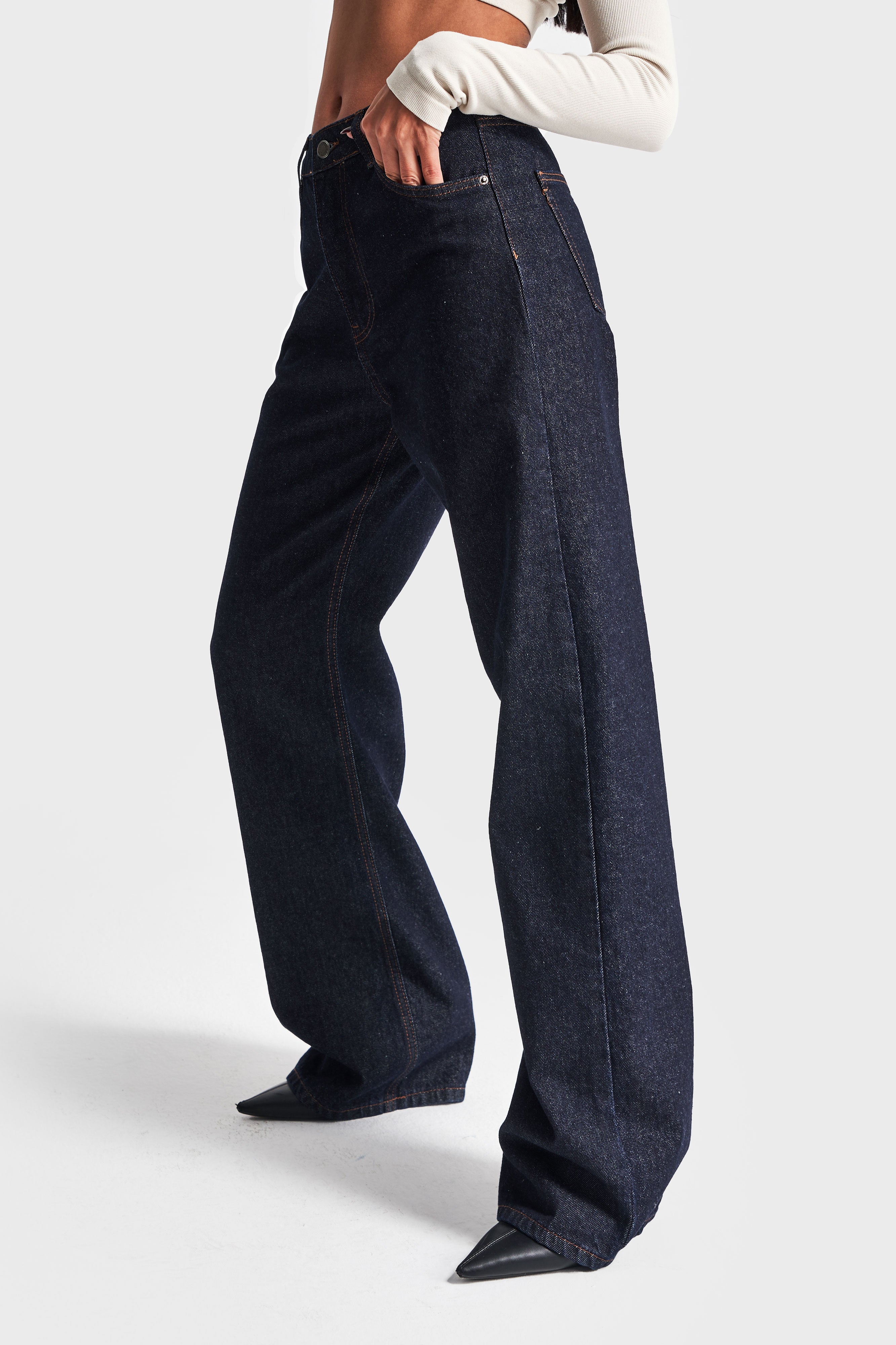 Женский темный джинсовый цвет Doris, прямой крой, 100% хлопок, с эффектом стирки в воде