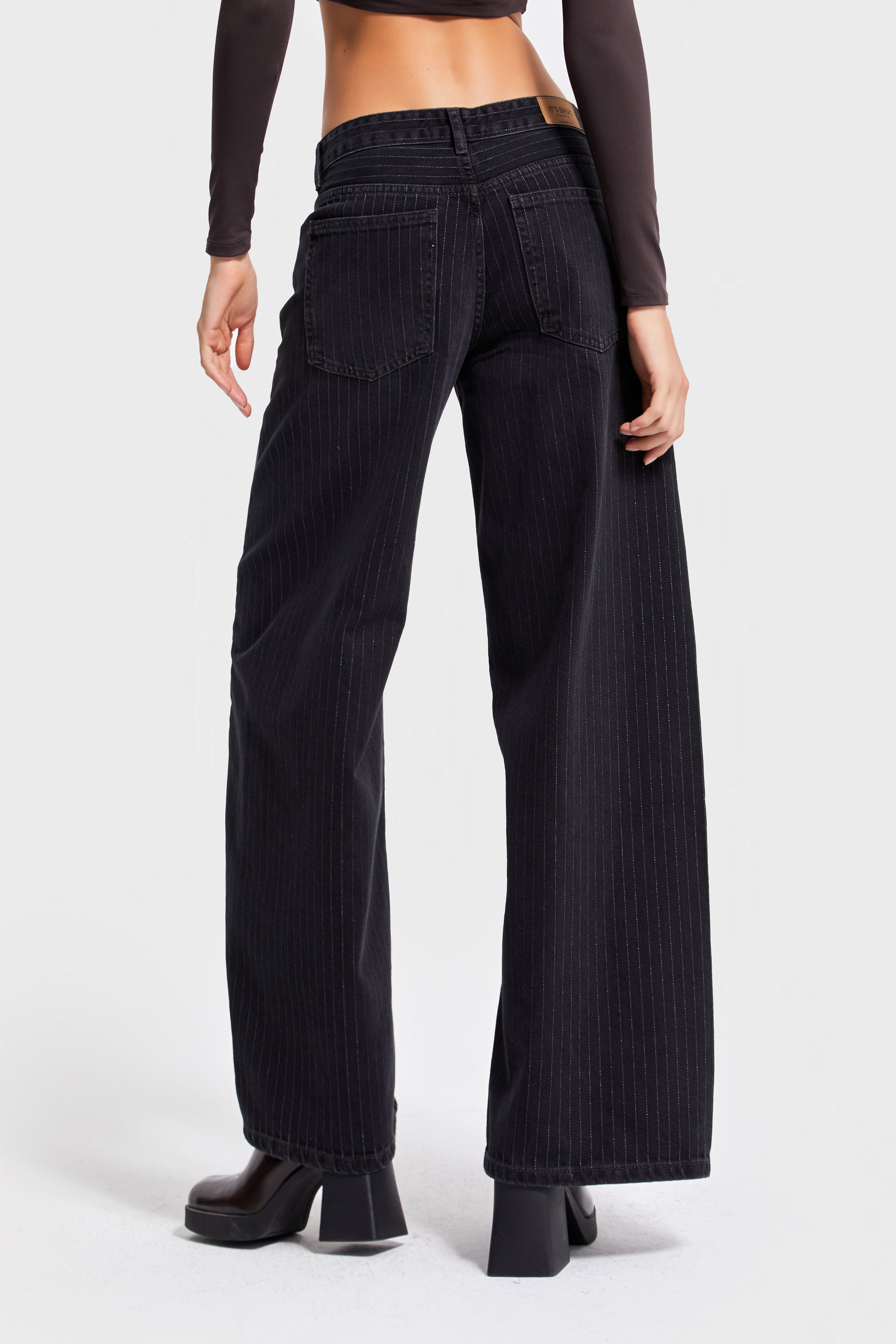 Kadın Koyu Kot Taş Rengi 2w5-16 Süper Palazzo Fit Komfort Kumaş İç Boy 80cm Kemer Detaylı Tasarım Denim Jean