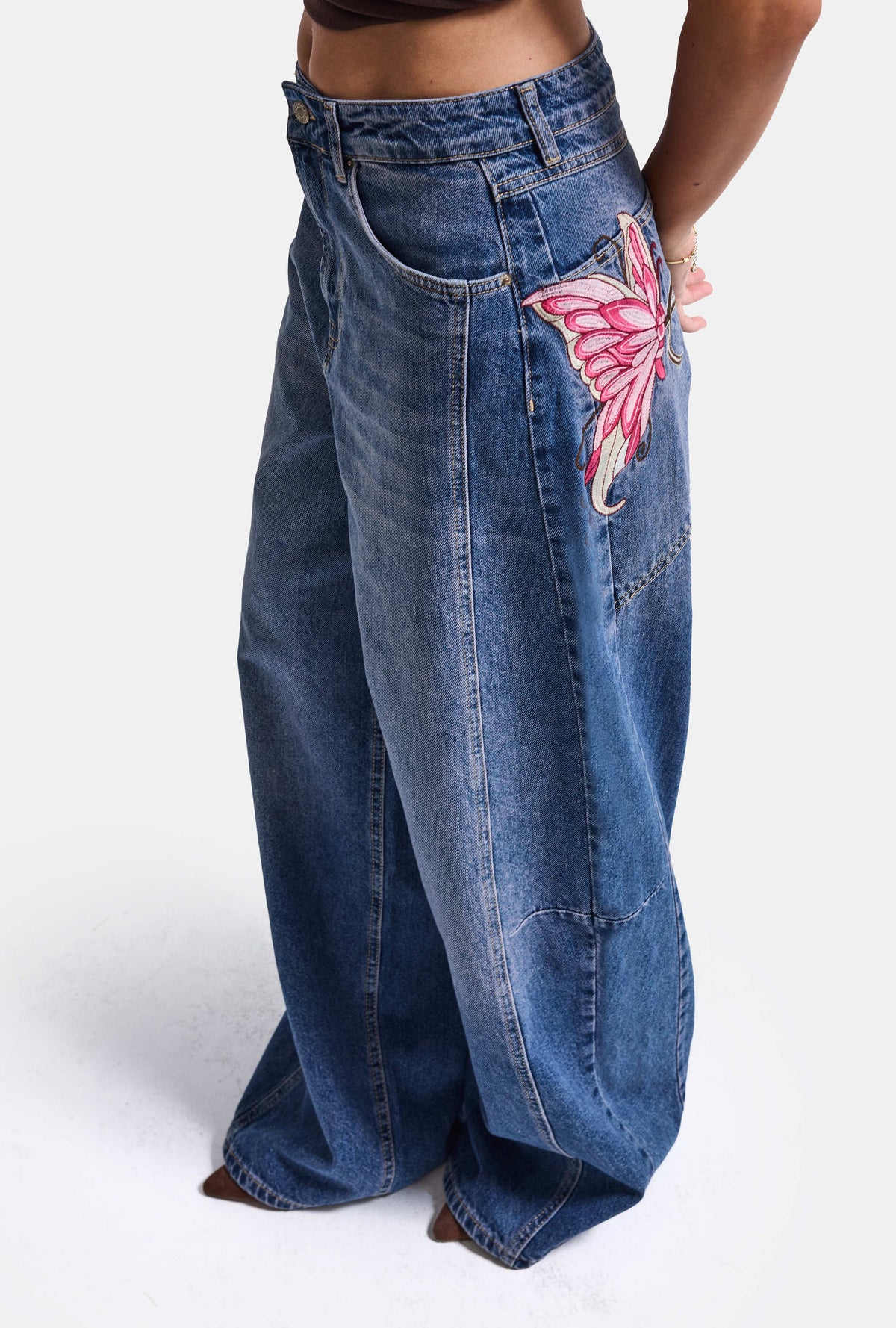 Kadın Koyu Mavi 2w6-98 Mega Barrel Fit Nakış Özel Tasarım Denim Jean
