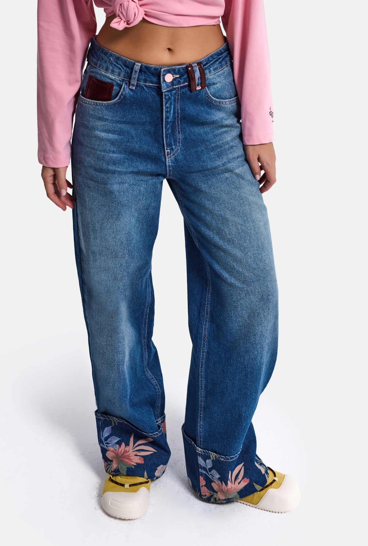 Kadın Koyu Mavi 2w6-4 Straight Turn Up Paça Detaylı Özel Tasarım Denim Jean