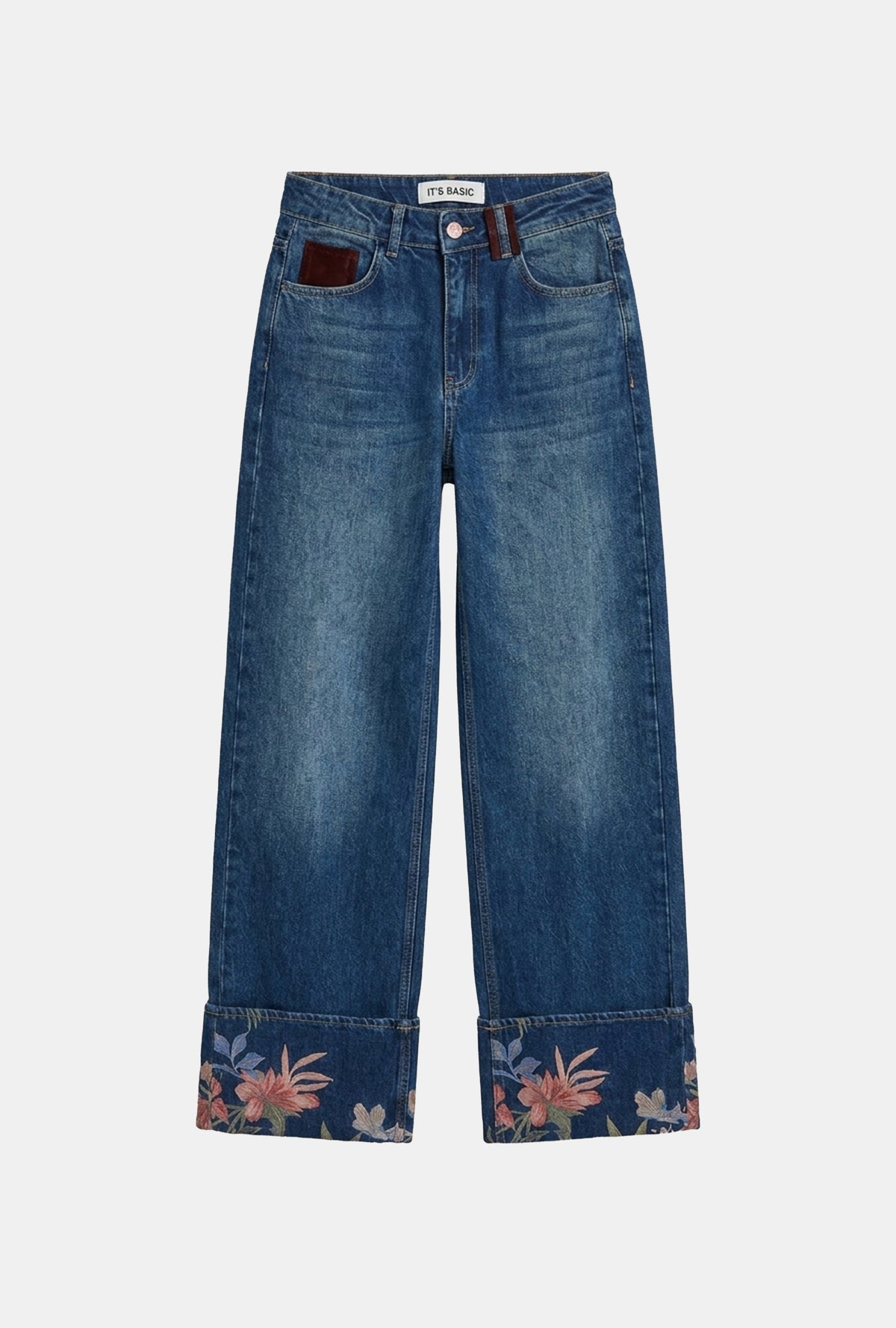 Kadın Koyu Mavi 2w6-4 Straight Turn Up Paça Detaylı Özel Tasarım Denim Jean