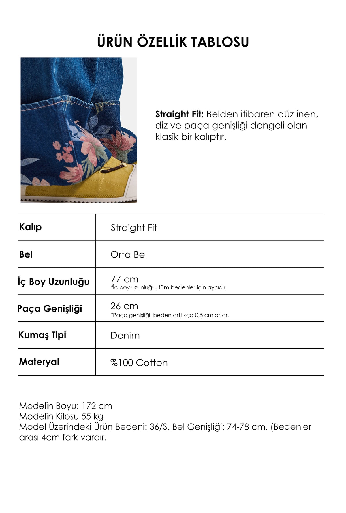 Kadın Koyu Mavi 2w6-4 Straight Turn Up Paça Detaylı Özel Tasarım Denim Jean
