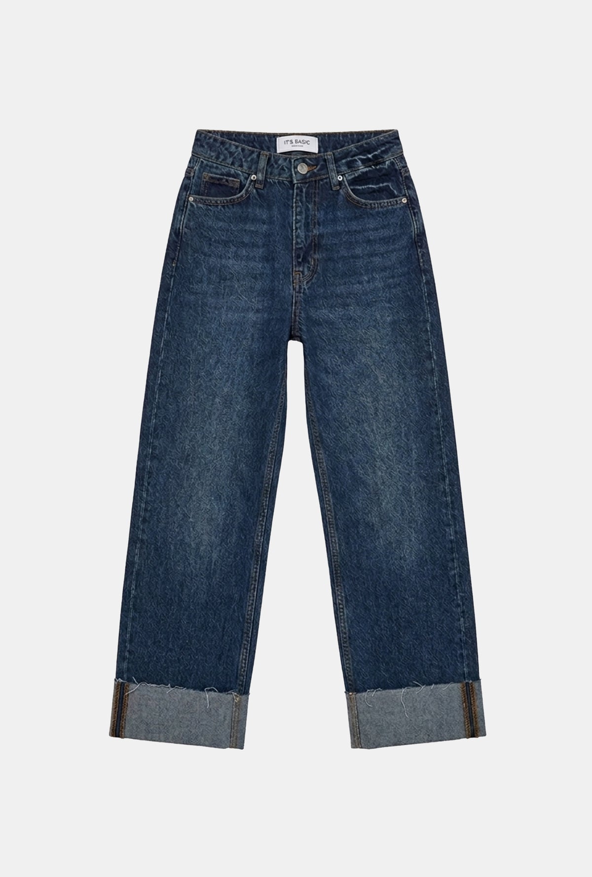 Kadın Koyu Mavi 2w6-5 Relaxed Fit Paça Detaylı Denim Jean