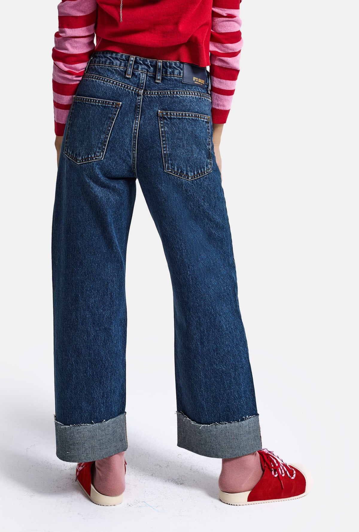 Kadın Koyu Mavi 2w6-5 Relaxed Fit Paça Detaylı Denim Jean