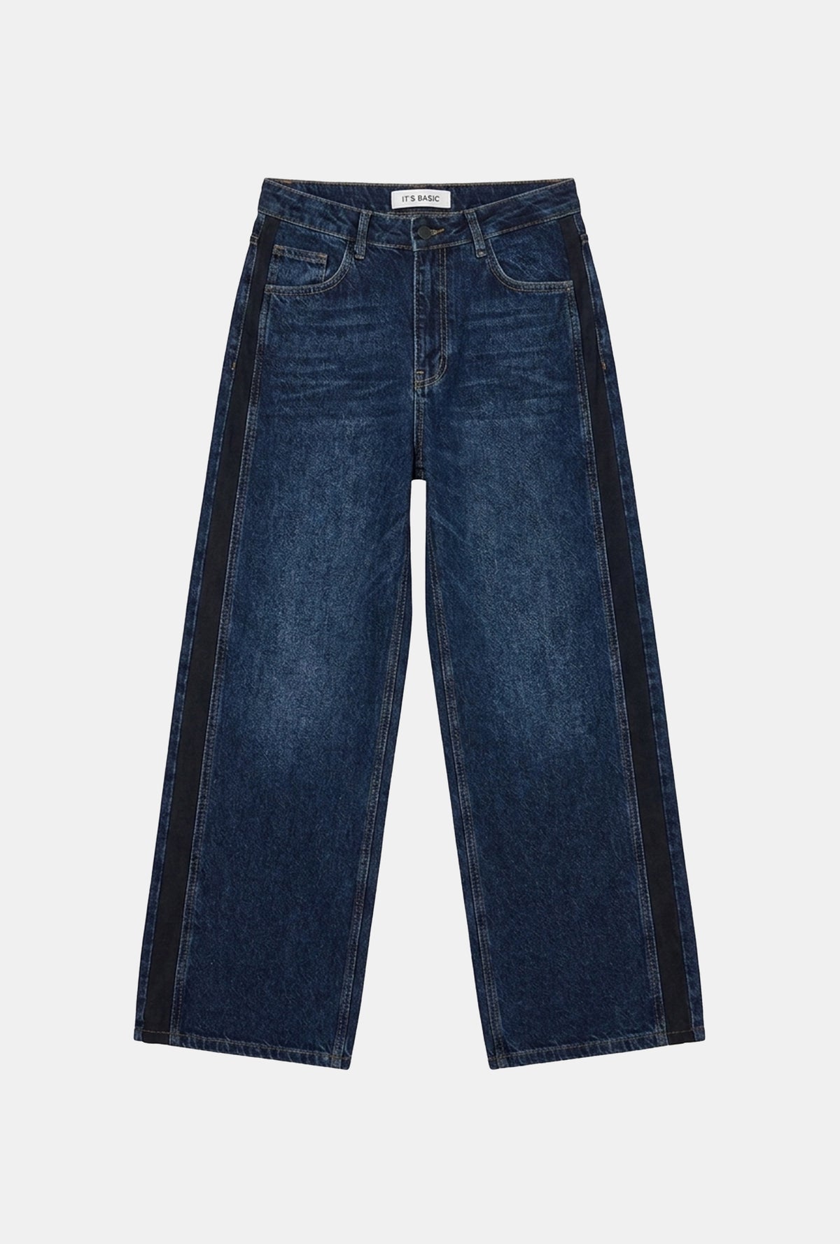 Kadın Koyu Mavi 2w6-5 Süper Baggy Yan Süet Detaylı Özel Tasarım Denim Jean