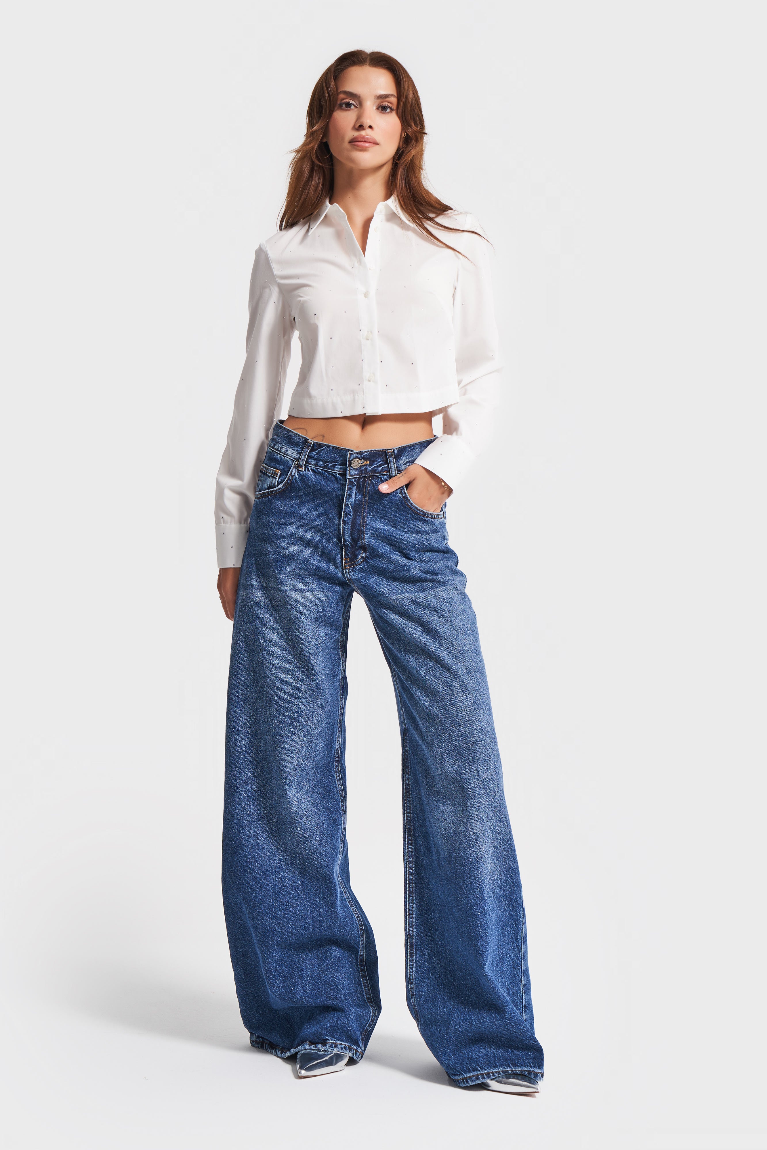 Женский темно-синий палаццо Hera 17w45, свободный крой, джинсовая ткань