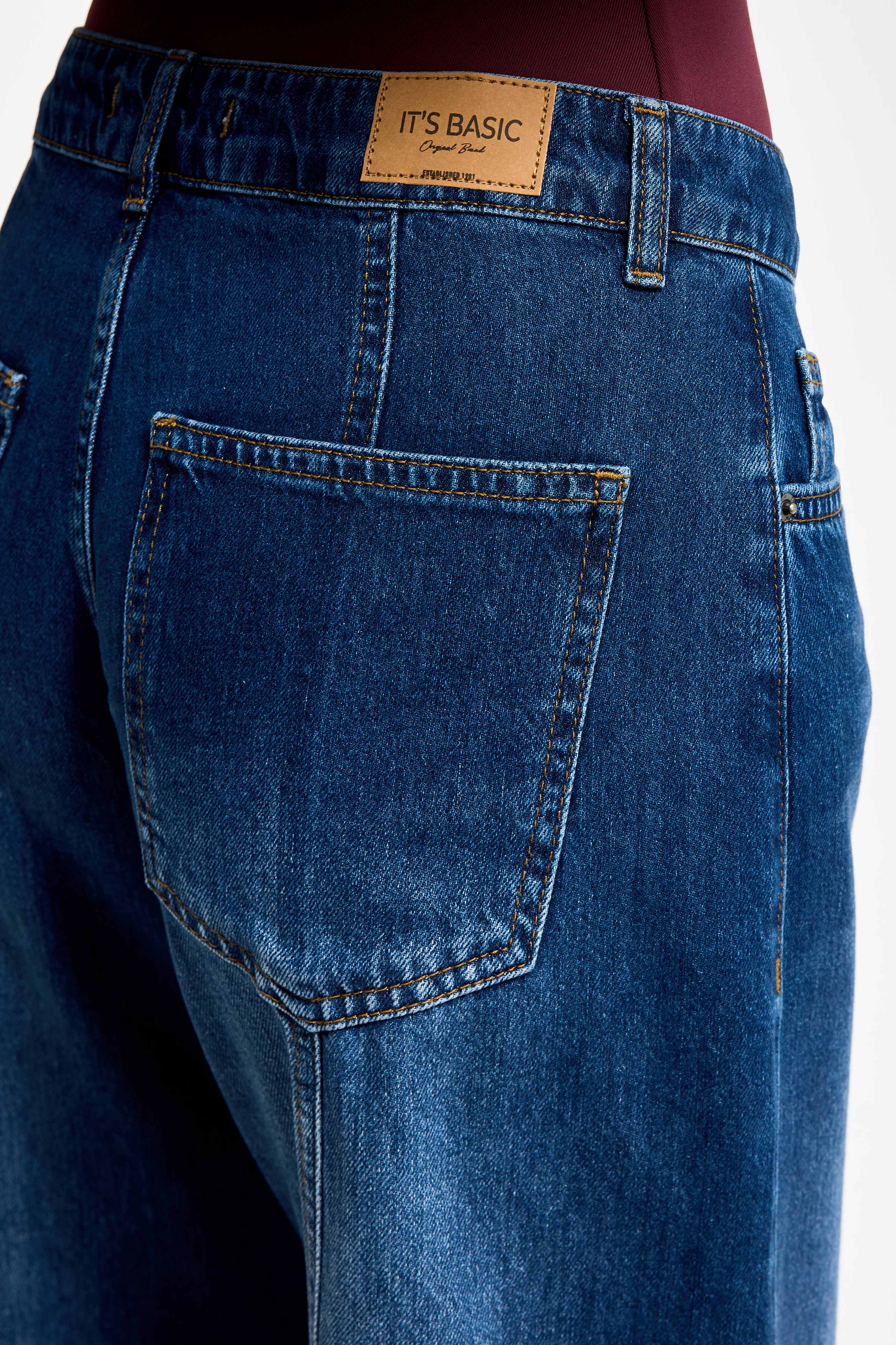 Kadın Koyu Mavi Renk 2w5-5 Elephant Leg Fit Bol Kesim Paça Detaylı Denim Jean