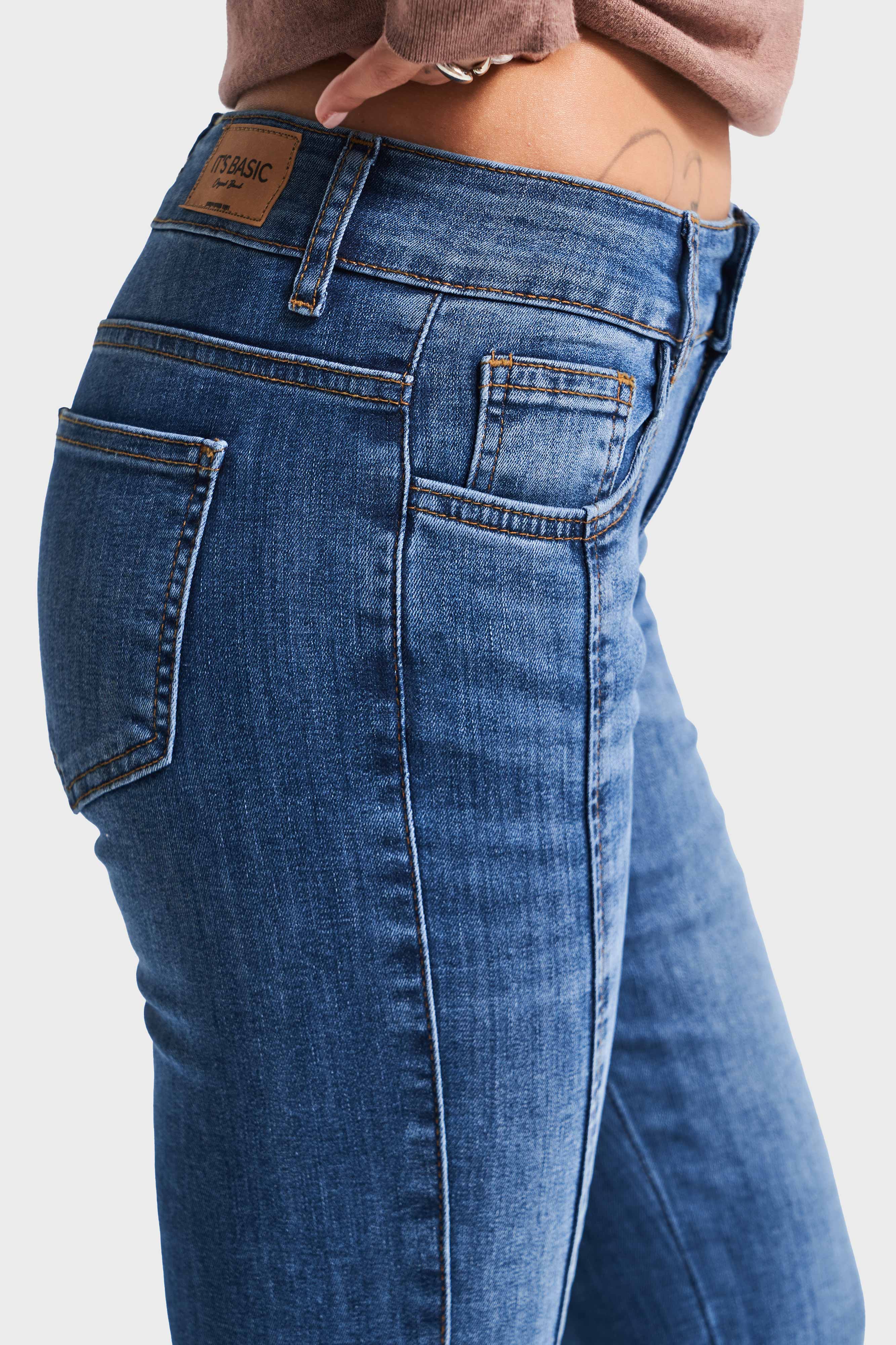 Kadın Koyu Mavi Renk 2w5-5 Midrise Flare Fit Esnek Elastan Kumaş Orta Bel Denim Jean