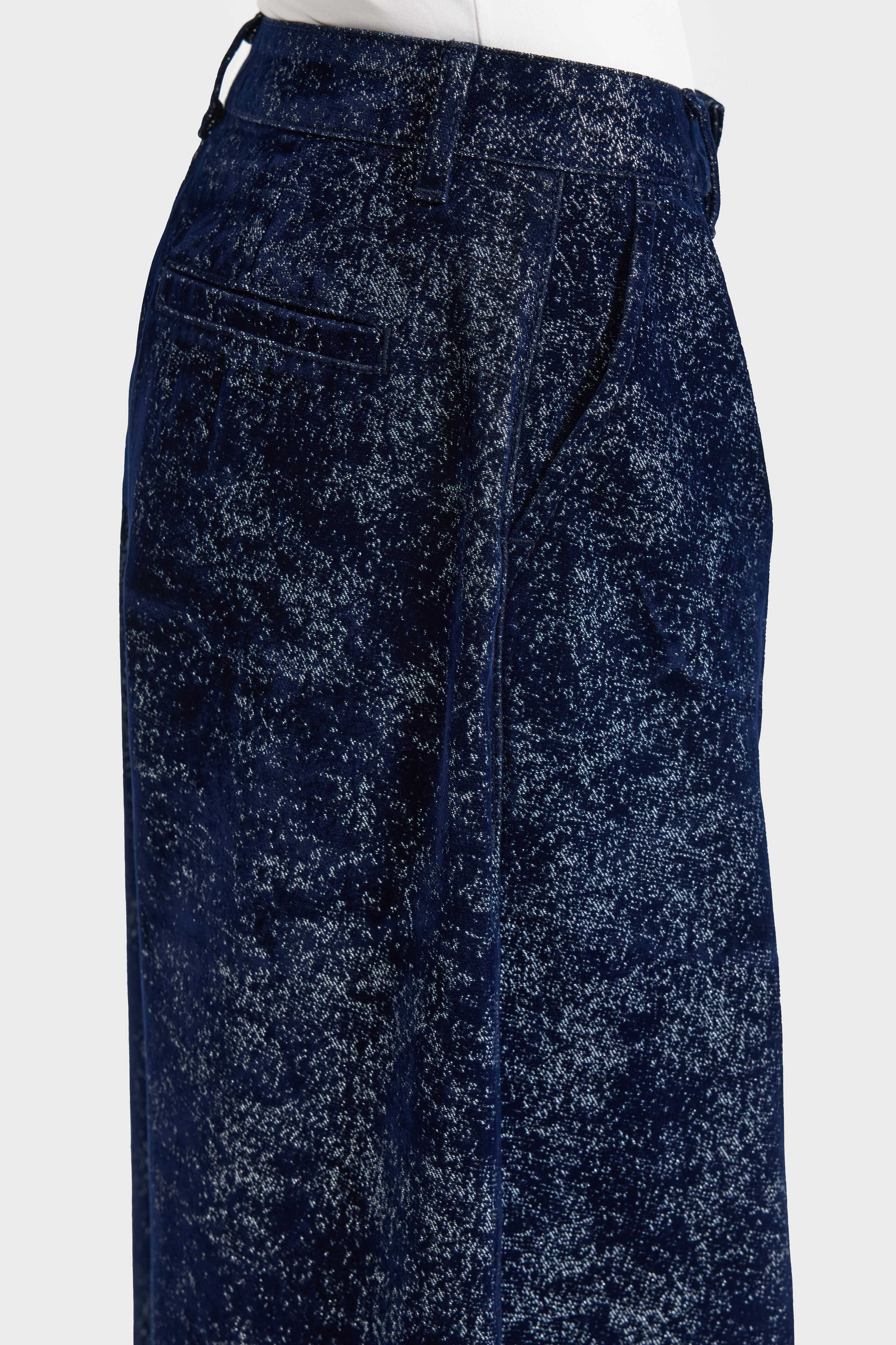 Kadın Koyu Mavi Renk 7w5-56 Midrise Wide Leg Fit Özel Kumaş Tasarım Denim Jean