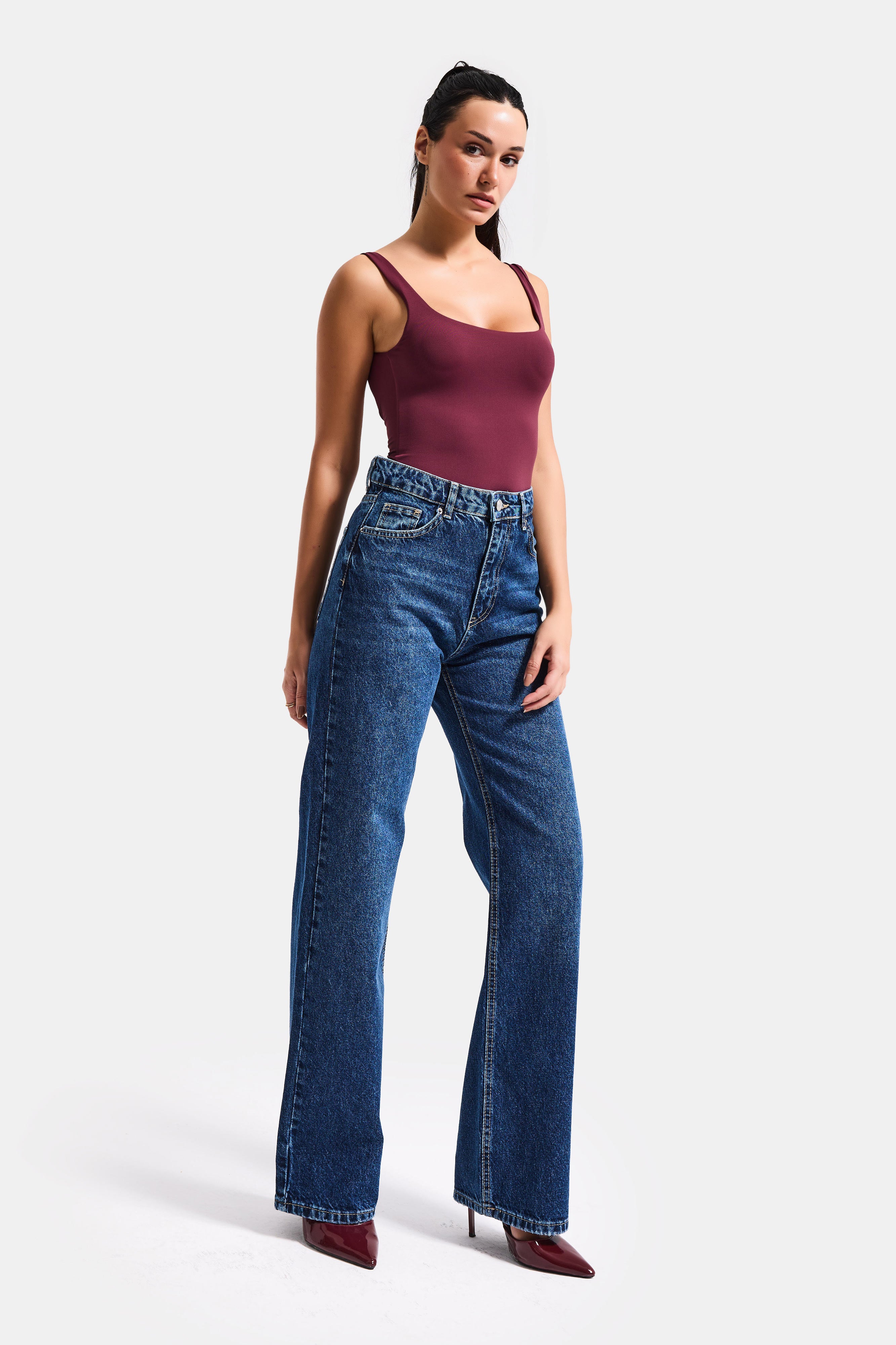 Kadın Koyu Mavi Renk Doris 2s6-5 Straight Fit Yüksek Bel %100 Koton Denim Jean