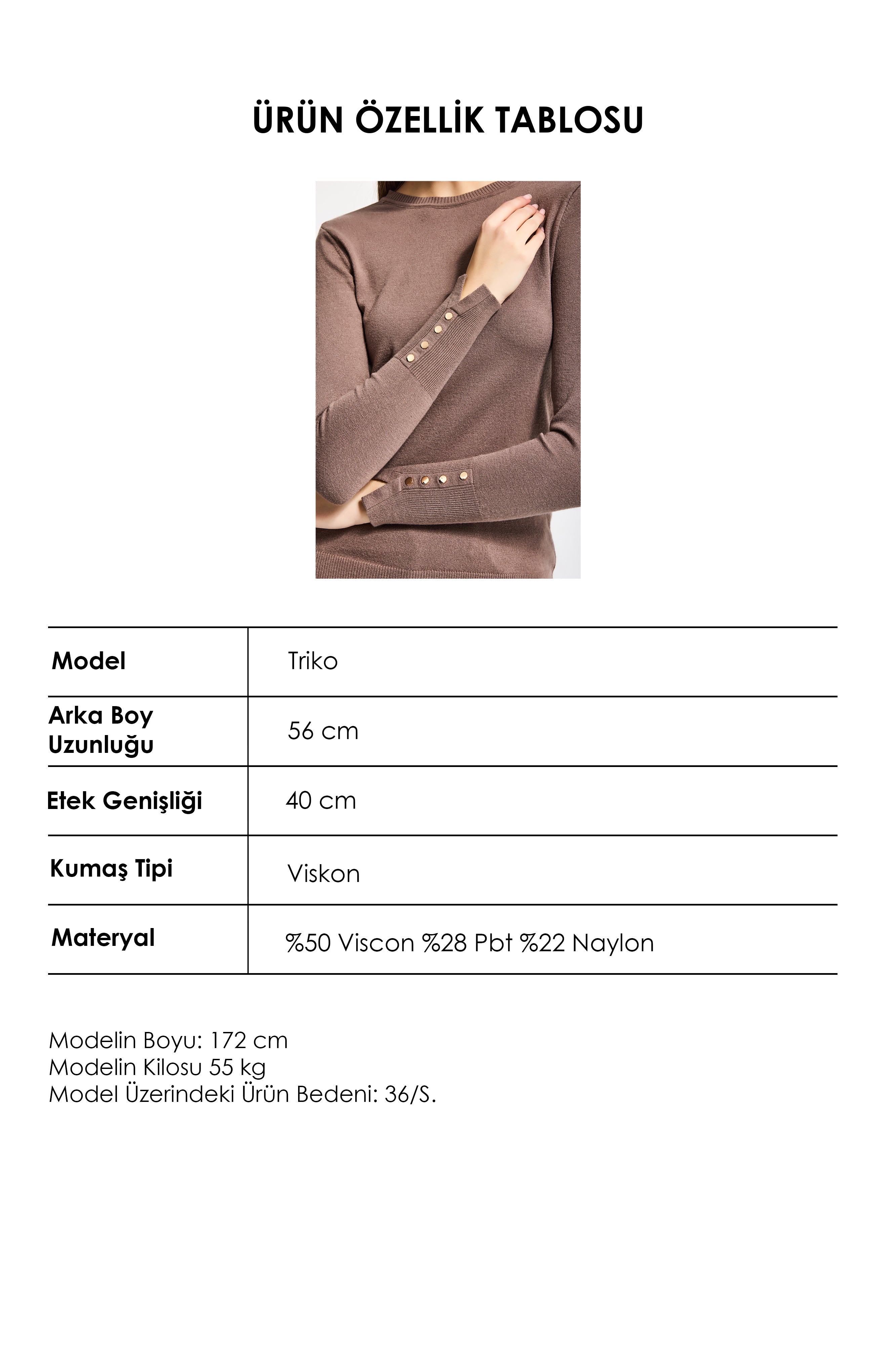 Kadın Koyu Vizon w5-82 Örme Triko Kumaş Bisiklet Yaka Kol Aksesuarlı Triko