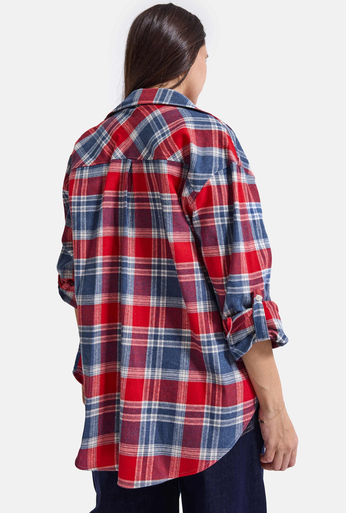 Kadın Laci Kırmızı Ekose w6-76 Oversize Gömlek