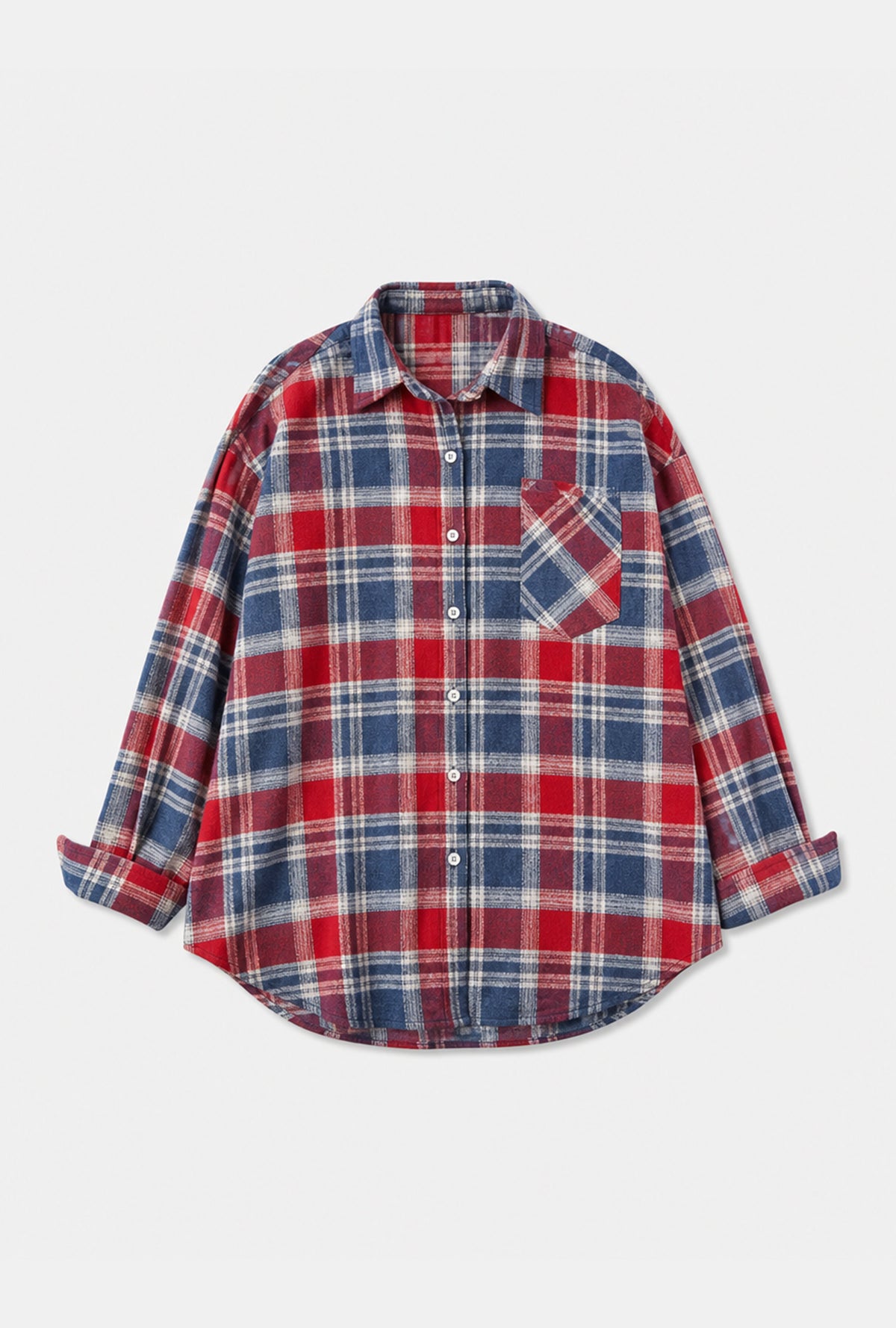 Kadın Laci Kırmızı Ekose w6-76 Oversize Gömlek