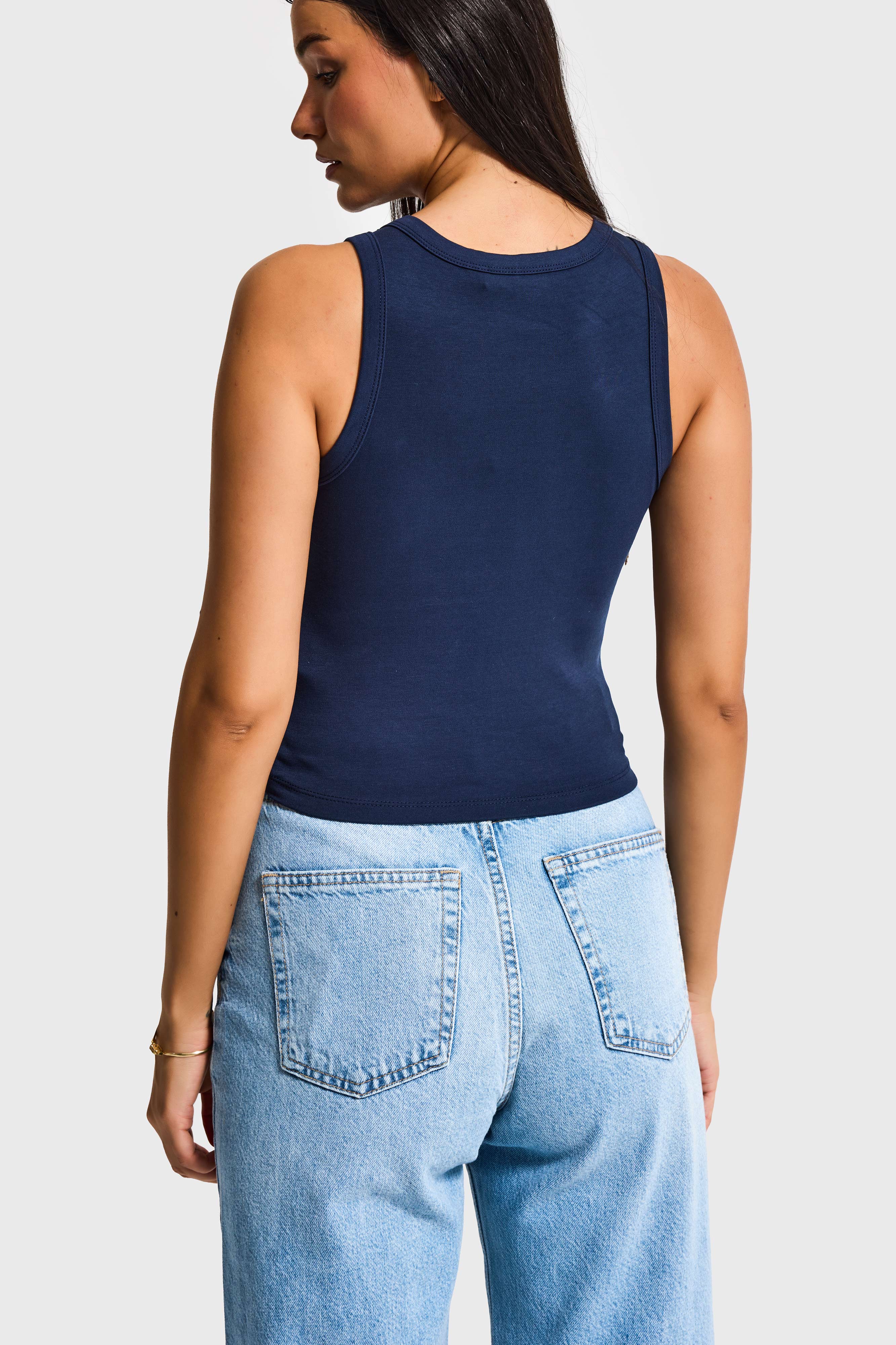 Kadın Lacivert Aksesuar Detaylı Sıfır Kol Tasarım Body