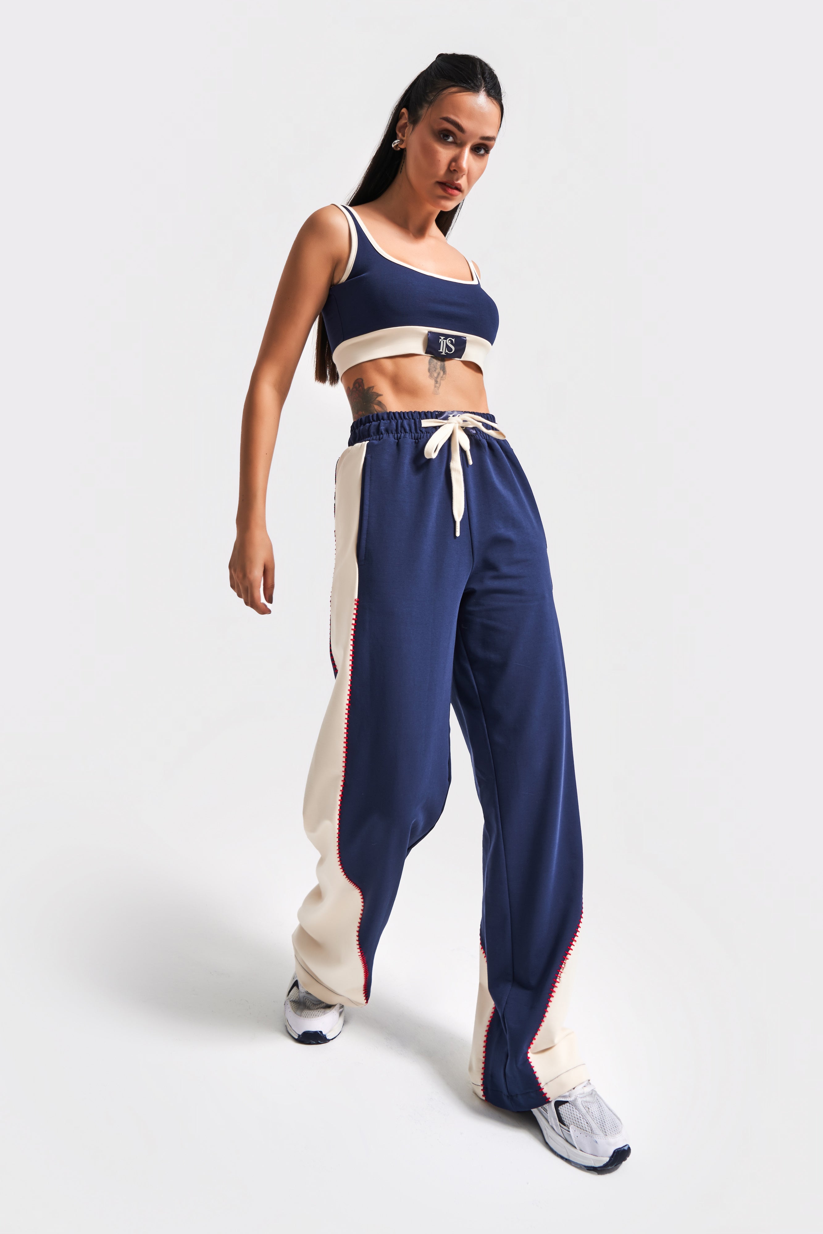 Kadın Lacivert Renk S5-56 Örme Kumaş Eşofman Sporcu Üstü Sweatshirt 3'lü Takım Kombin