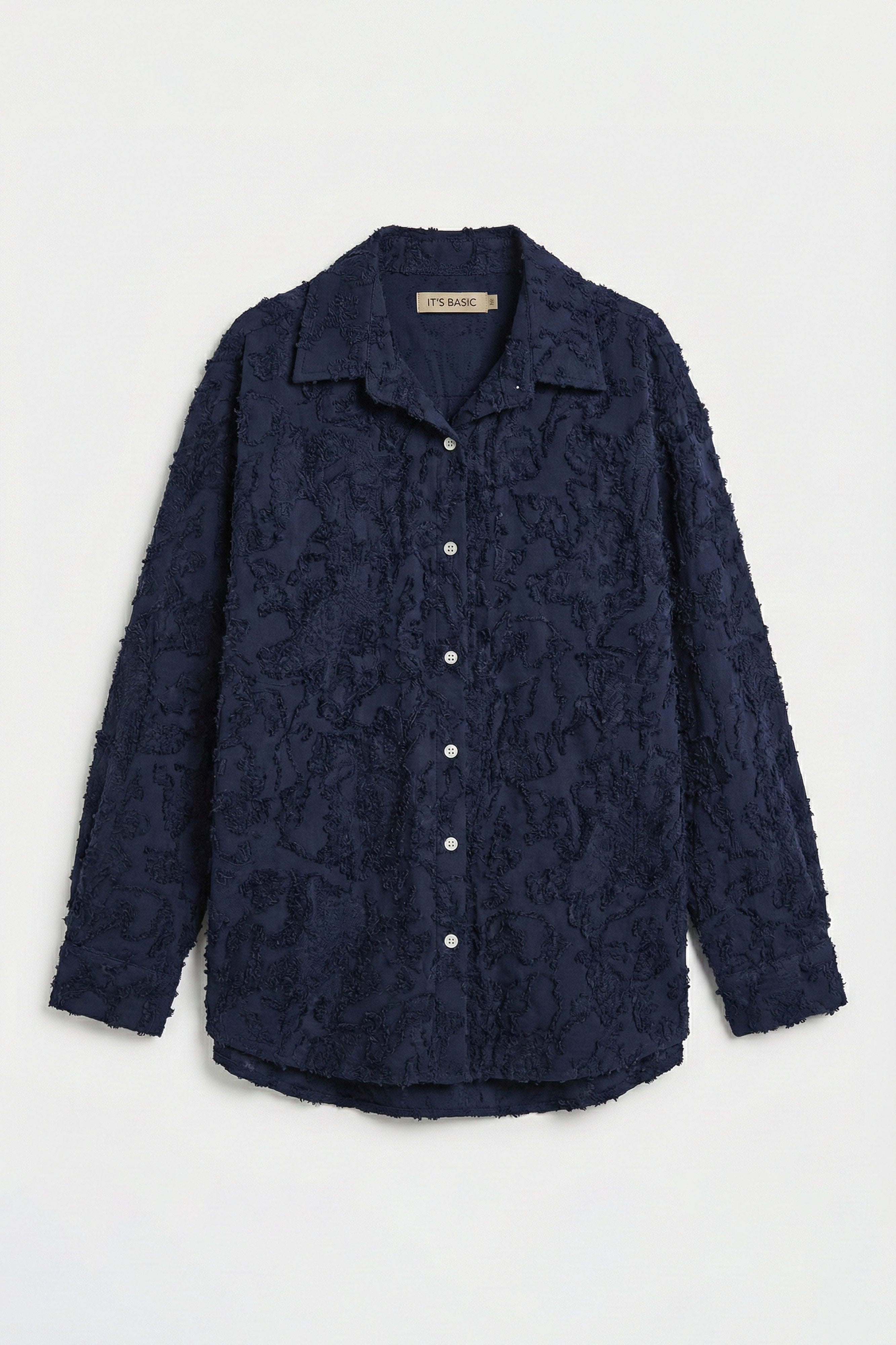 Kadın Lacivert s6-56 Özel Kumaş Bol Kesim Elastan Gömlek