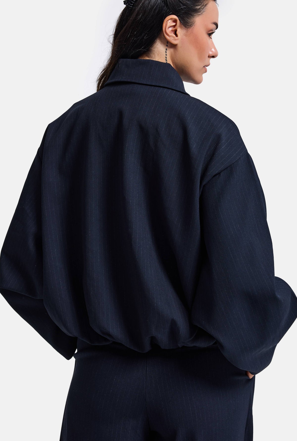 Kadın Lacivert w6-56 Bomber Oversize Aksesuar Detaylı Tasarım Ceket