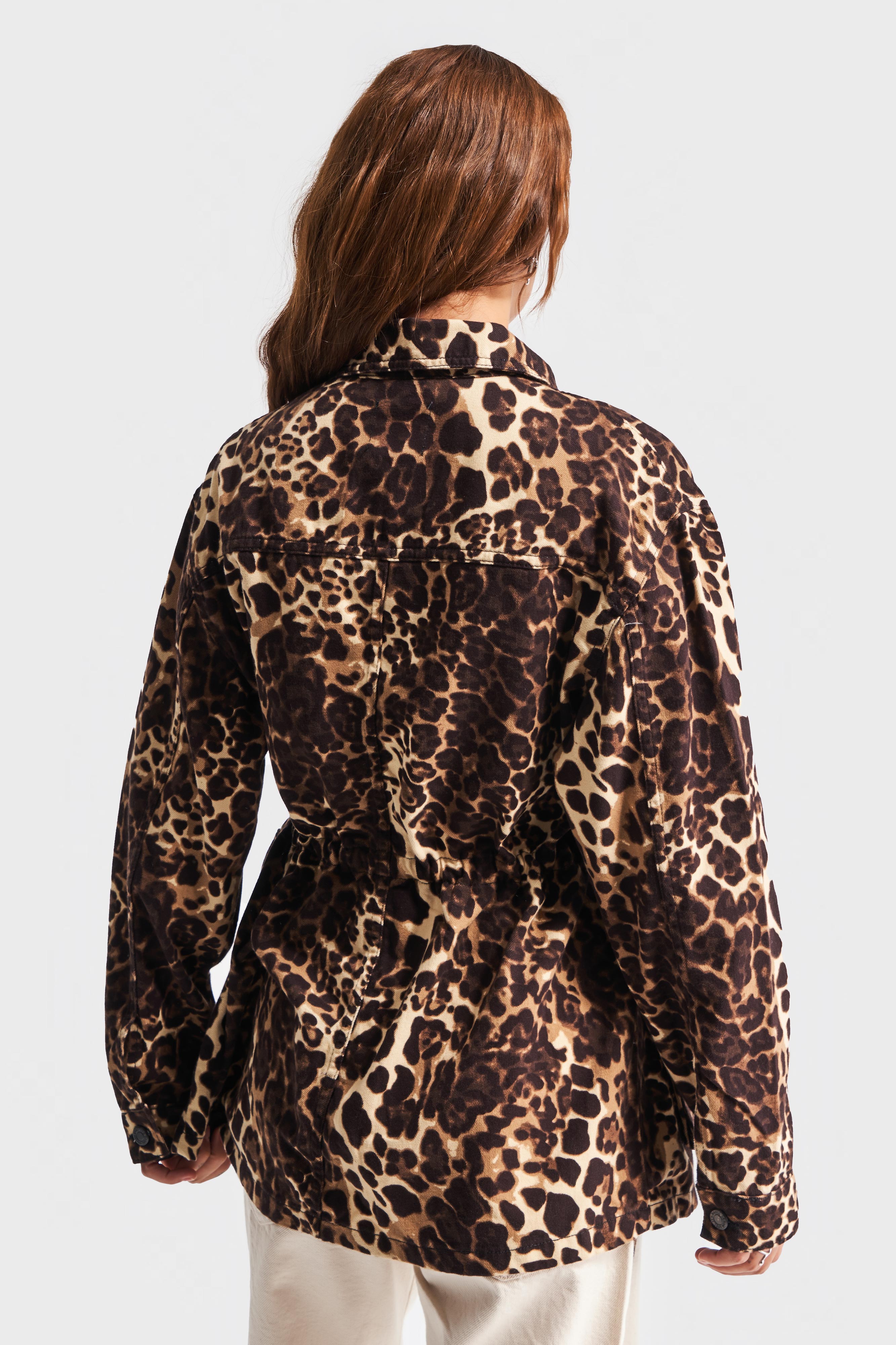 Women's Leopard Color Zipper Design Denim Trench Coat