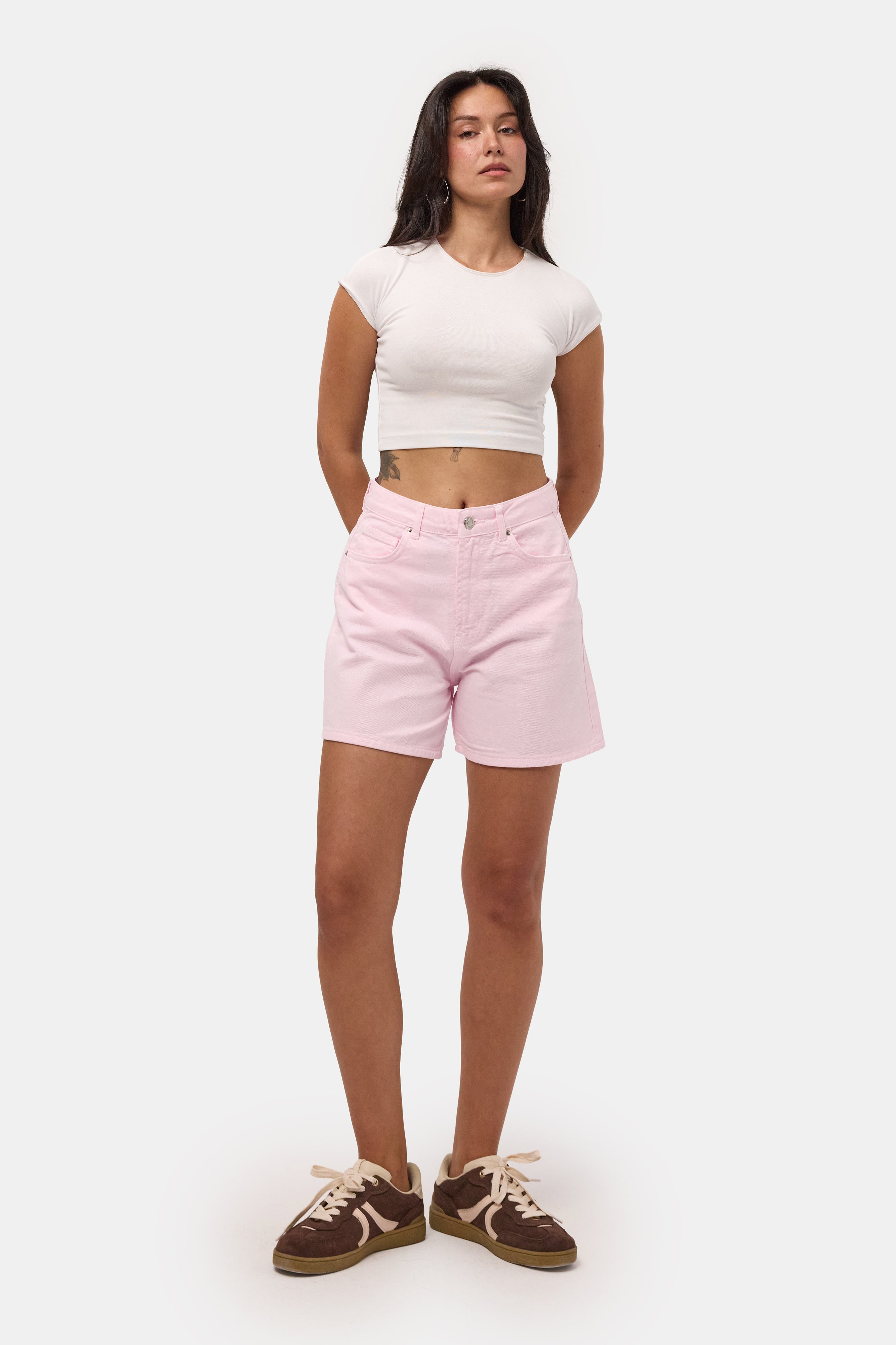 Kadın Light Pembe Diana 6s6-98 Relax Mom Fit Denim Şort