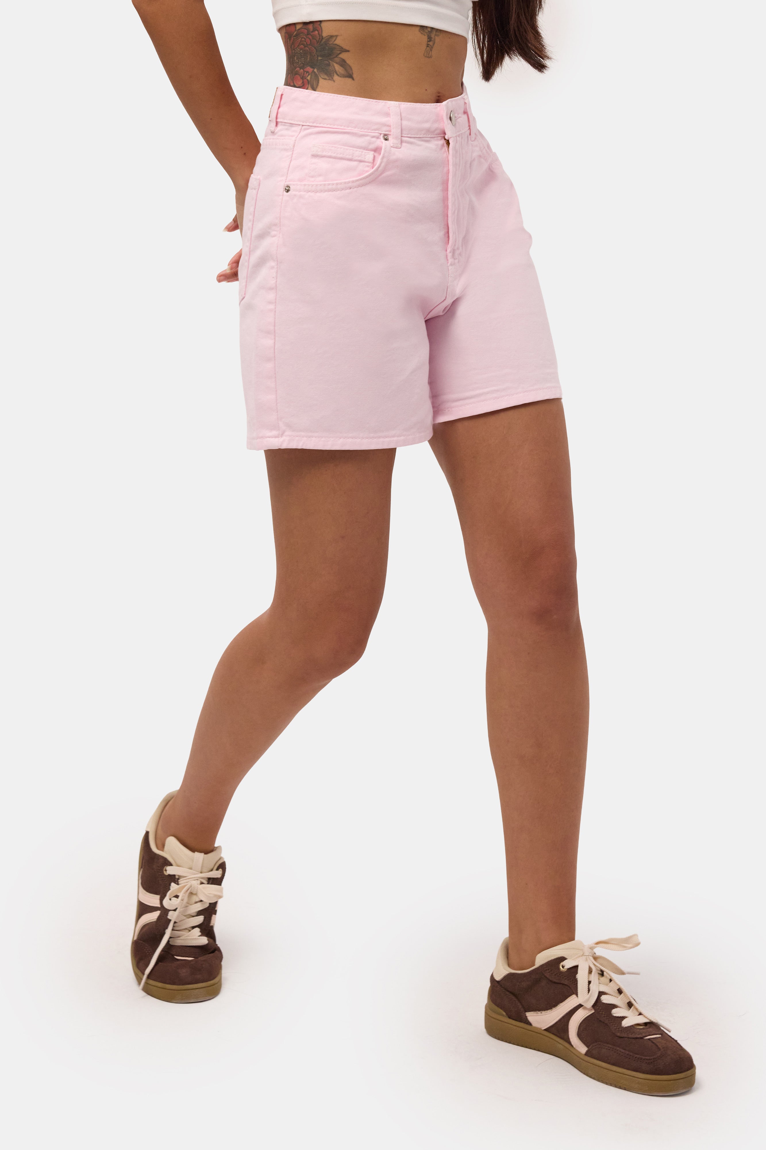 Kadın Light Pembe Diana 6s6-98 Relax Mom Fit Denim Şort