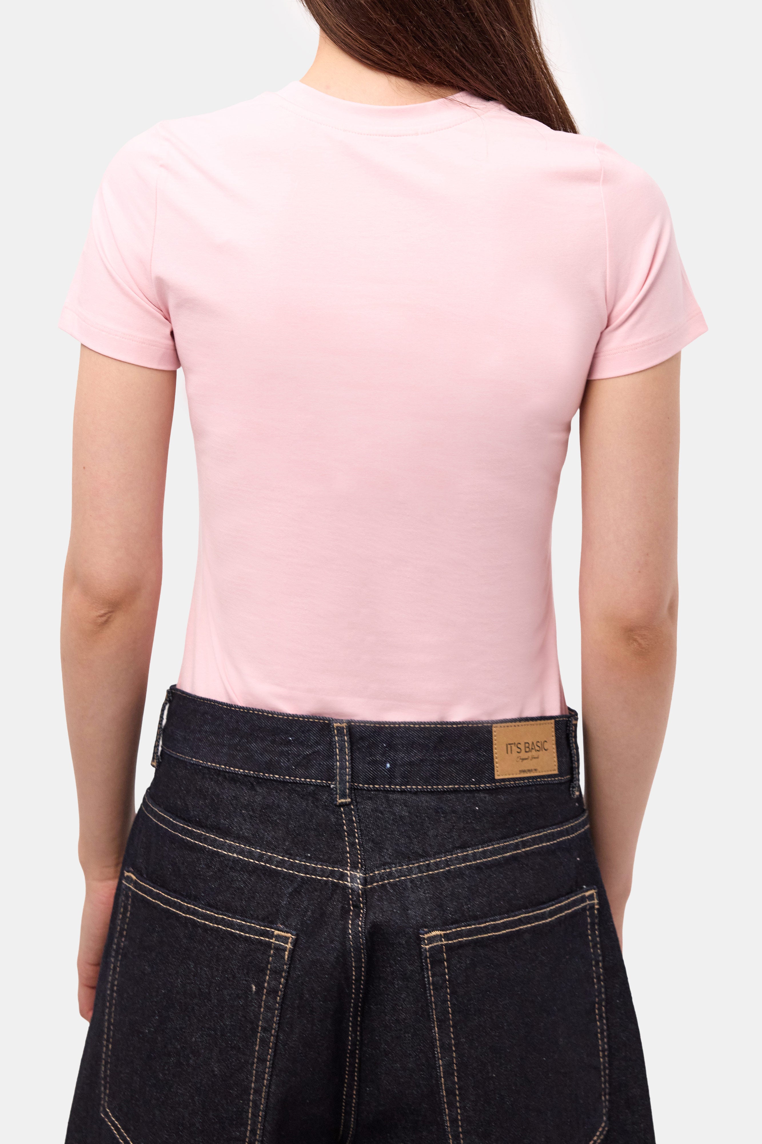 Kadın Light Pembe s6-98 Bisiklet Yaka %100 Organik Pamuk Esnek Kumaş T-Shirt