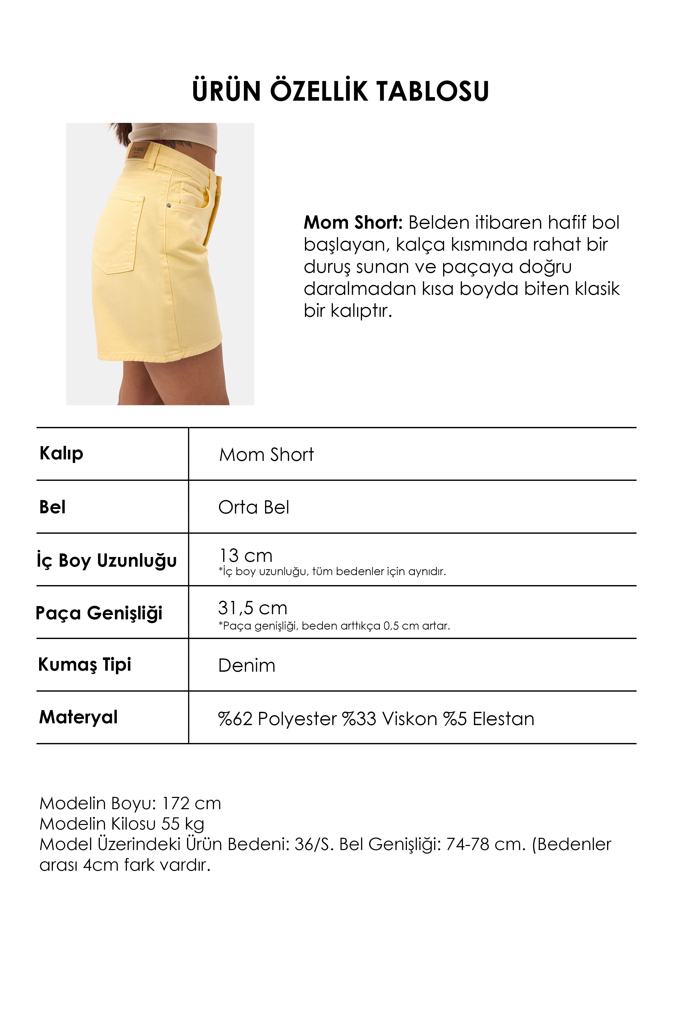 Kadın Light Sarı Diana 6s6-108 Relax Mom Fit Denim Şort
