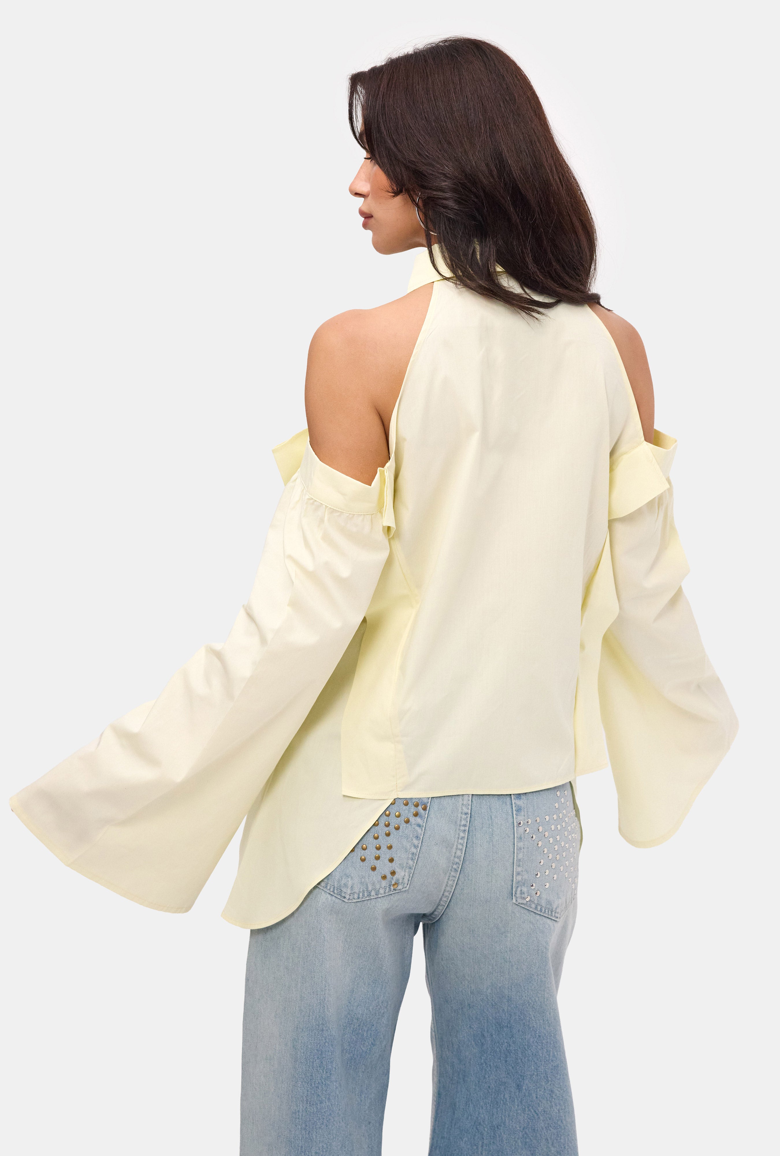 Kadın Light Sarı Oversize Kravatlı Özel Tasarım Gömlek