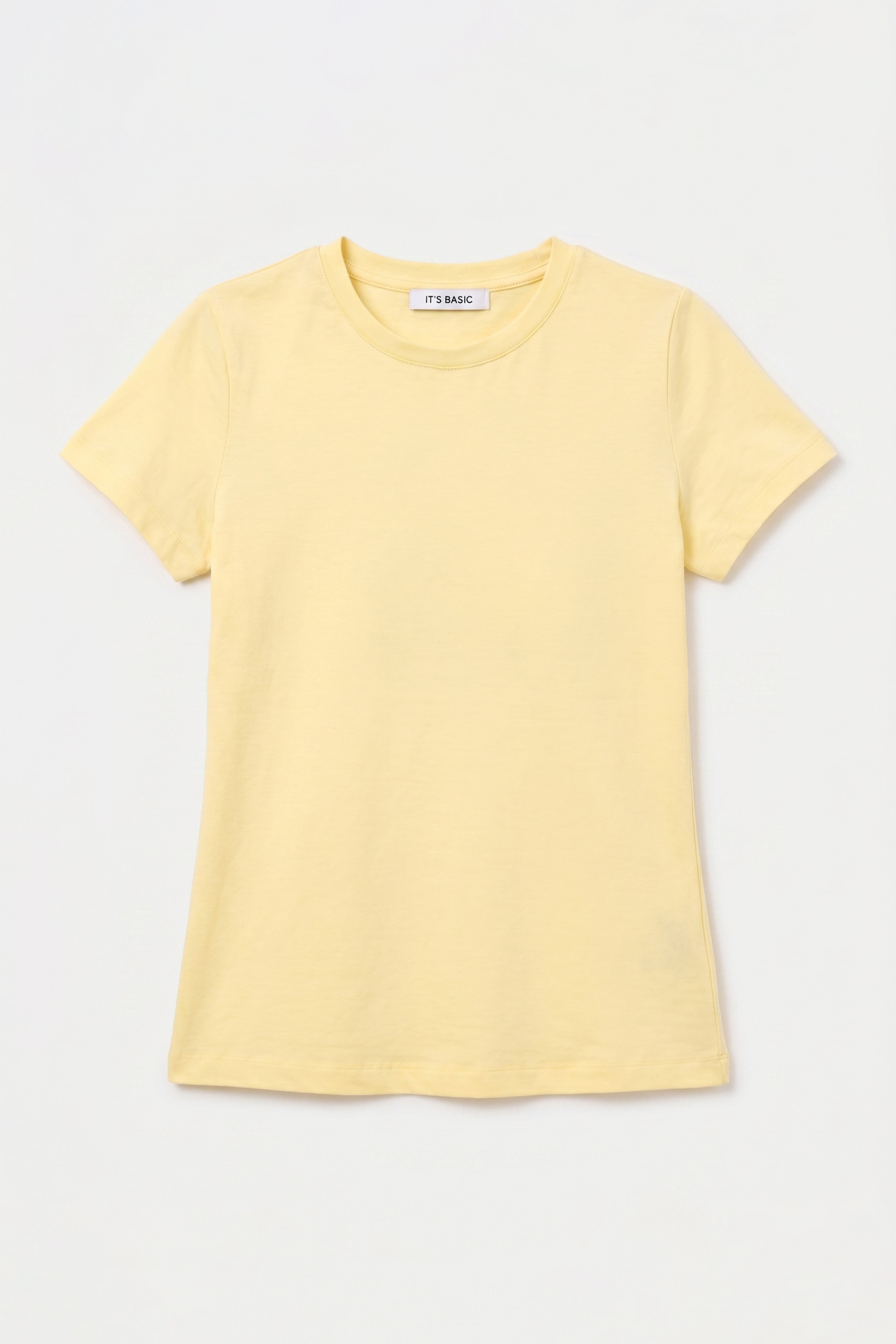 Kadın Light Sarı s6-108 Bisiklet Yaka %100 Organik Pamuk Esnek Kumaş T-Shirt
