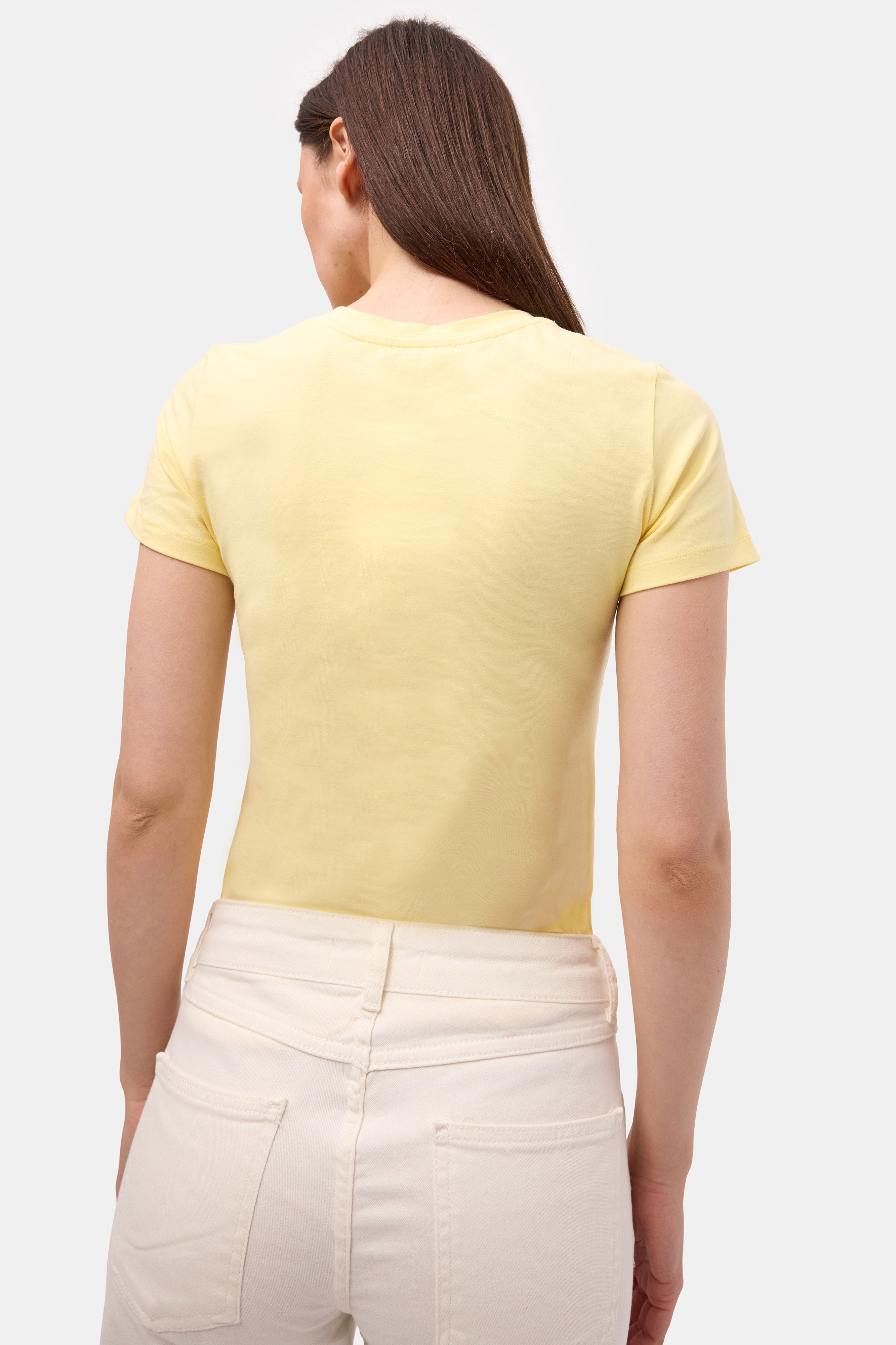 Kadın Light Sarı s6-108 Bisiklet Yaka %100 Organik Pamuk Esnek Kumaş T-Shirt