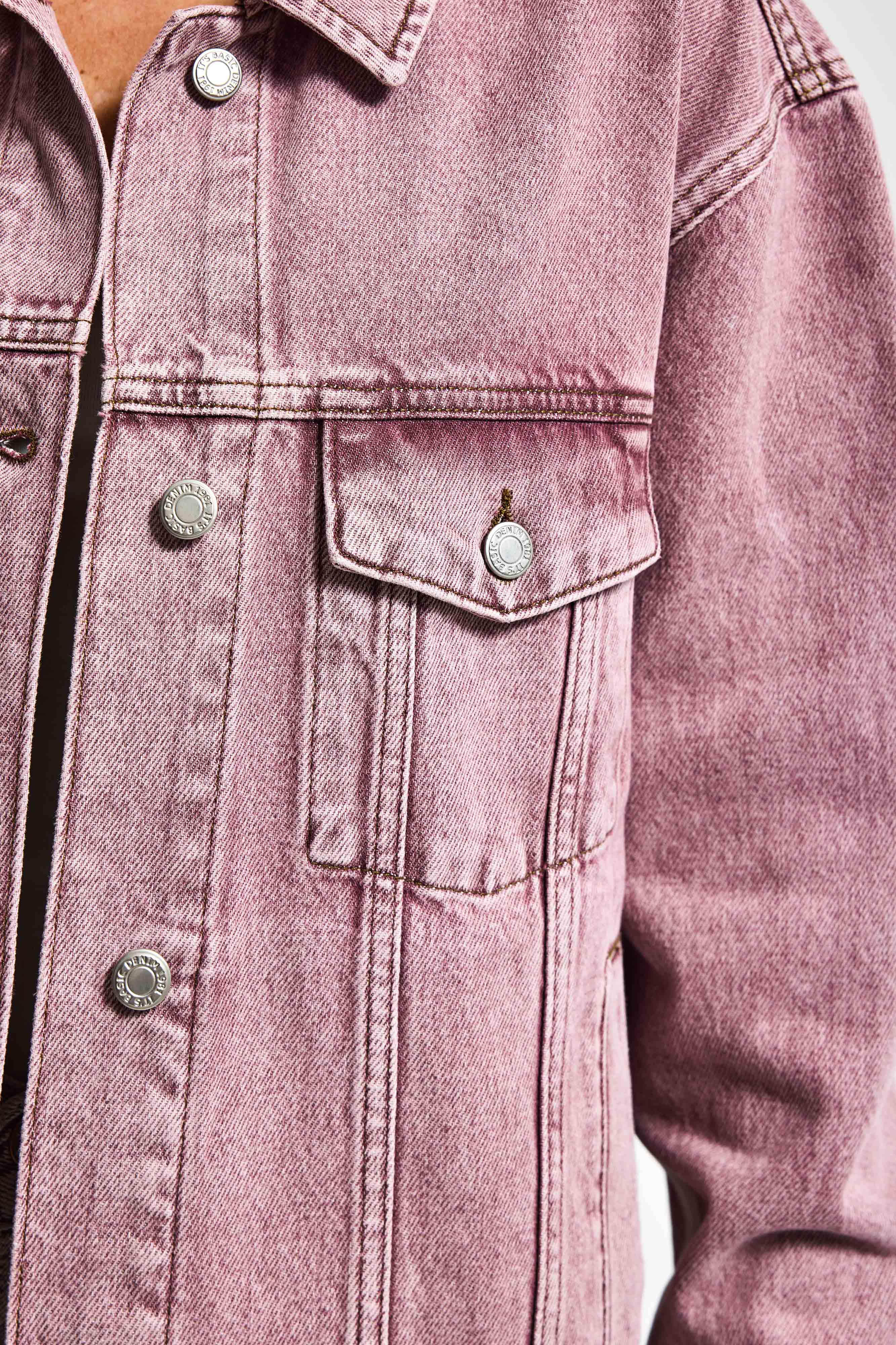 Kadın Lila 3s6-98 Oversize Özel Yıkamalı Bol Kesim Denim Ceket