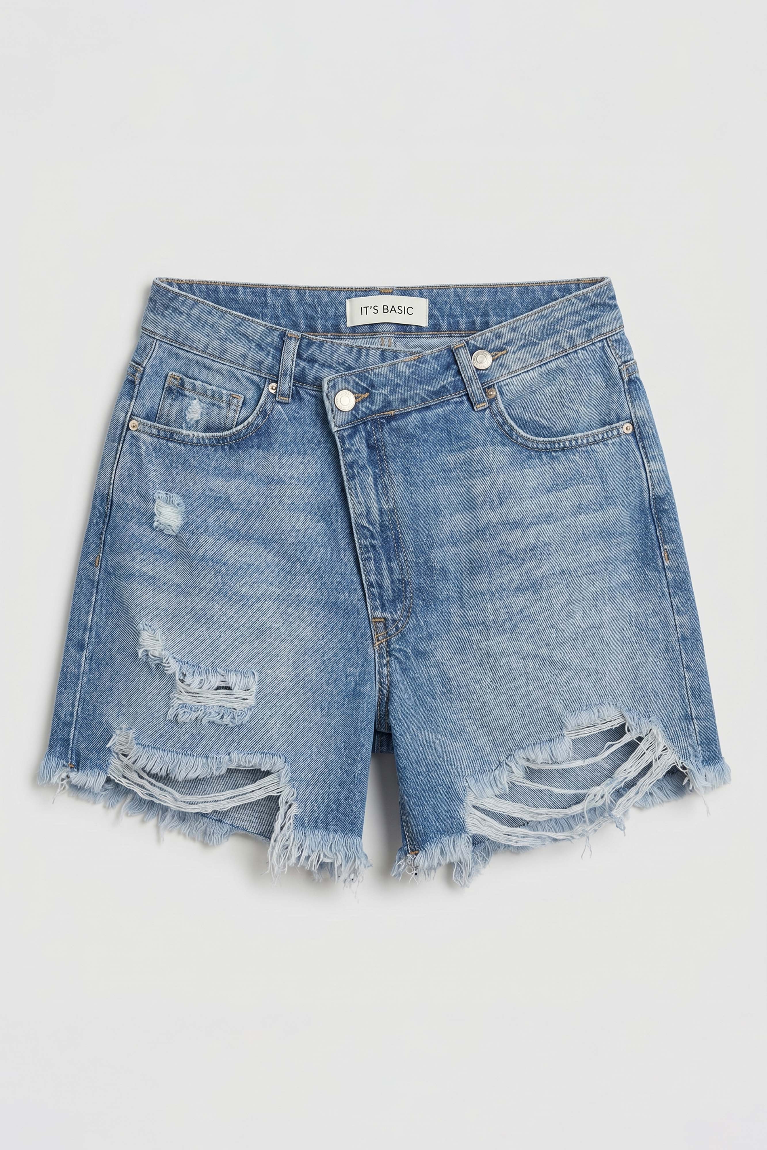Kadın Mavi 10s6-4 Relax Fit Kemer Detaylı Denim Şort