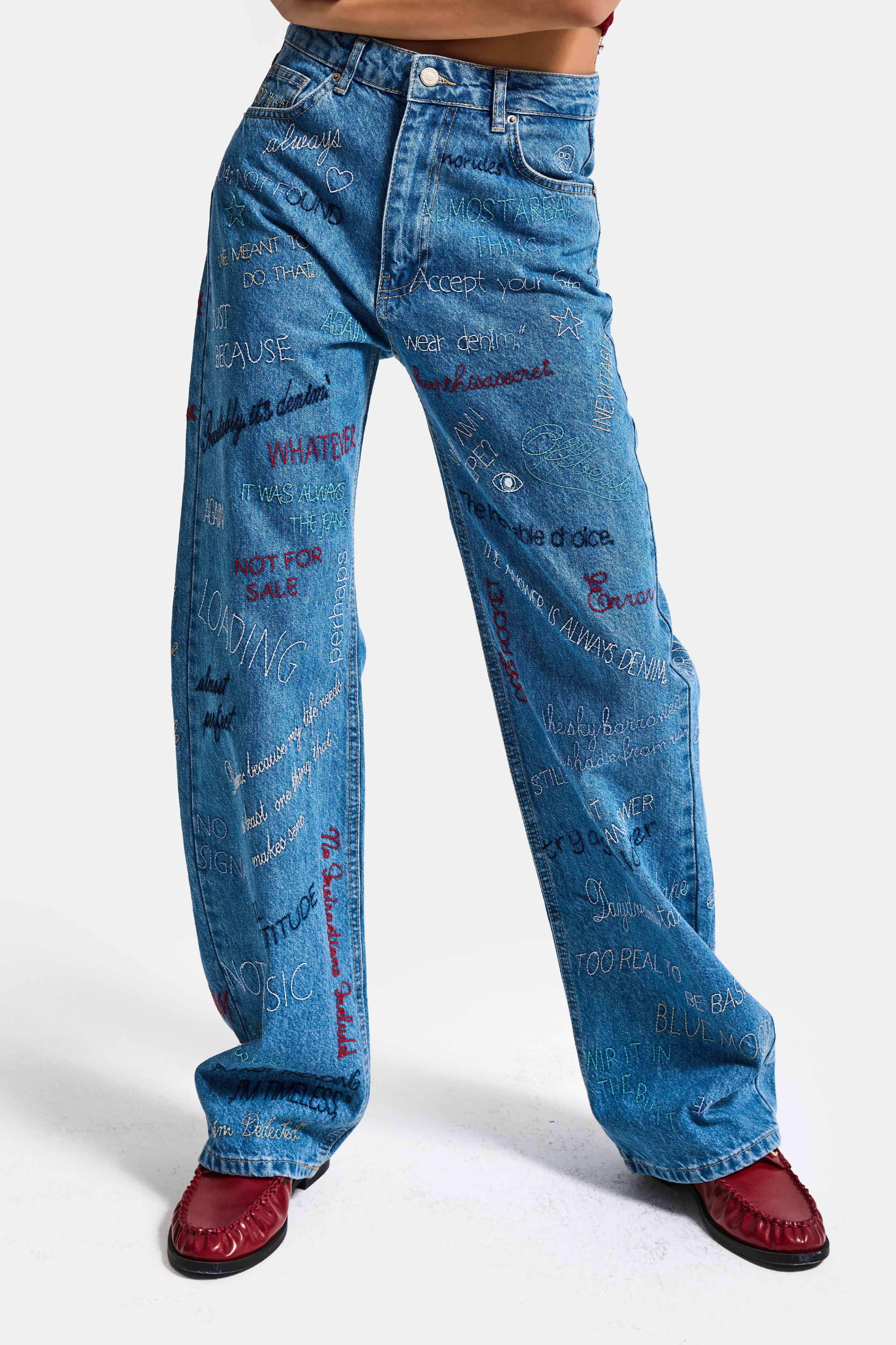 Kadın Mavi 1s6-4 Straight Fit Yüksek Bel %100 Koton Özel Tasarım Denim Jean