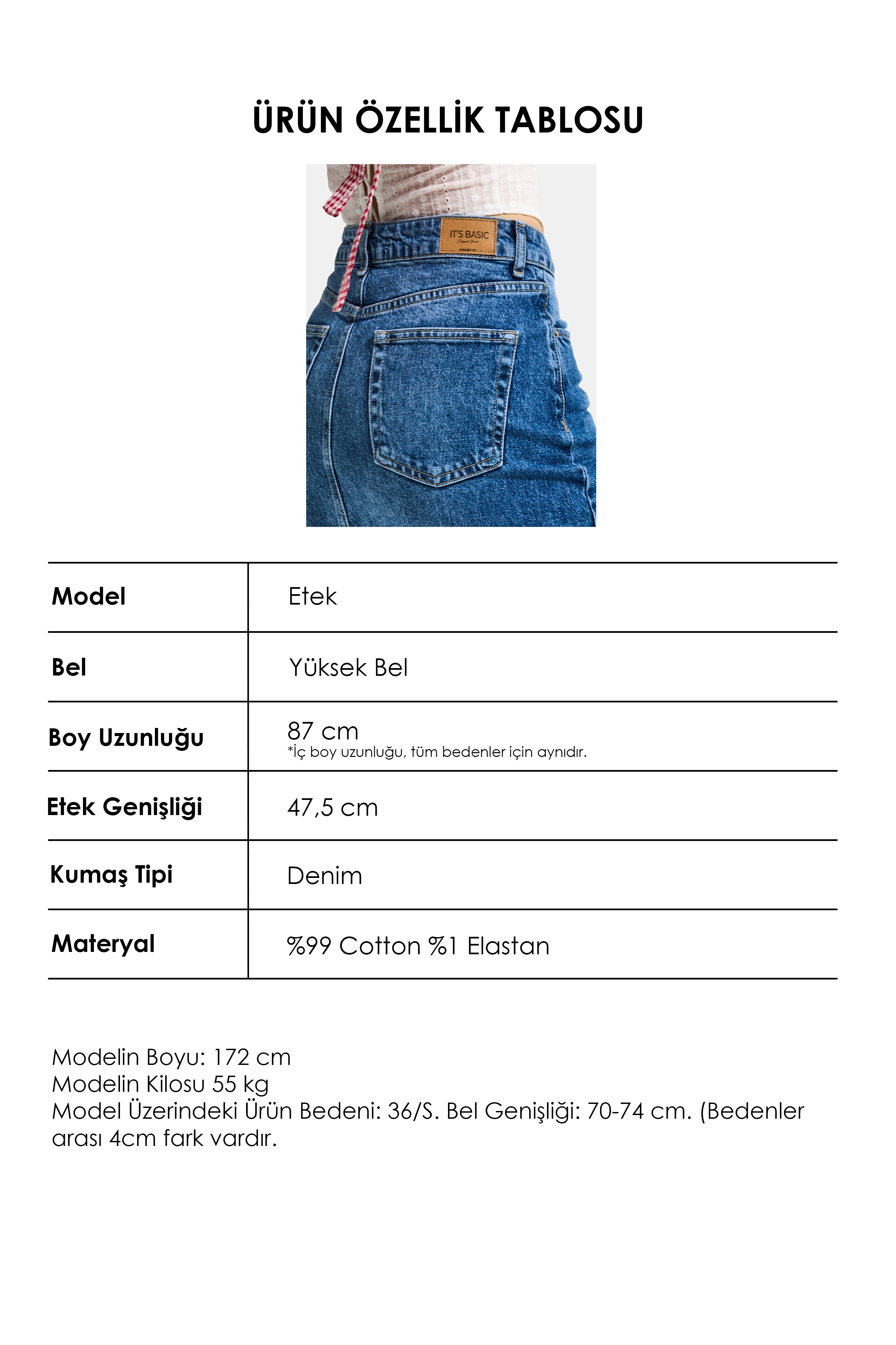 Kadın Mavi 2s6-4 Maxi Komfort Kumaş Arkadan Yırtmaçlı Denim Etek