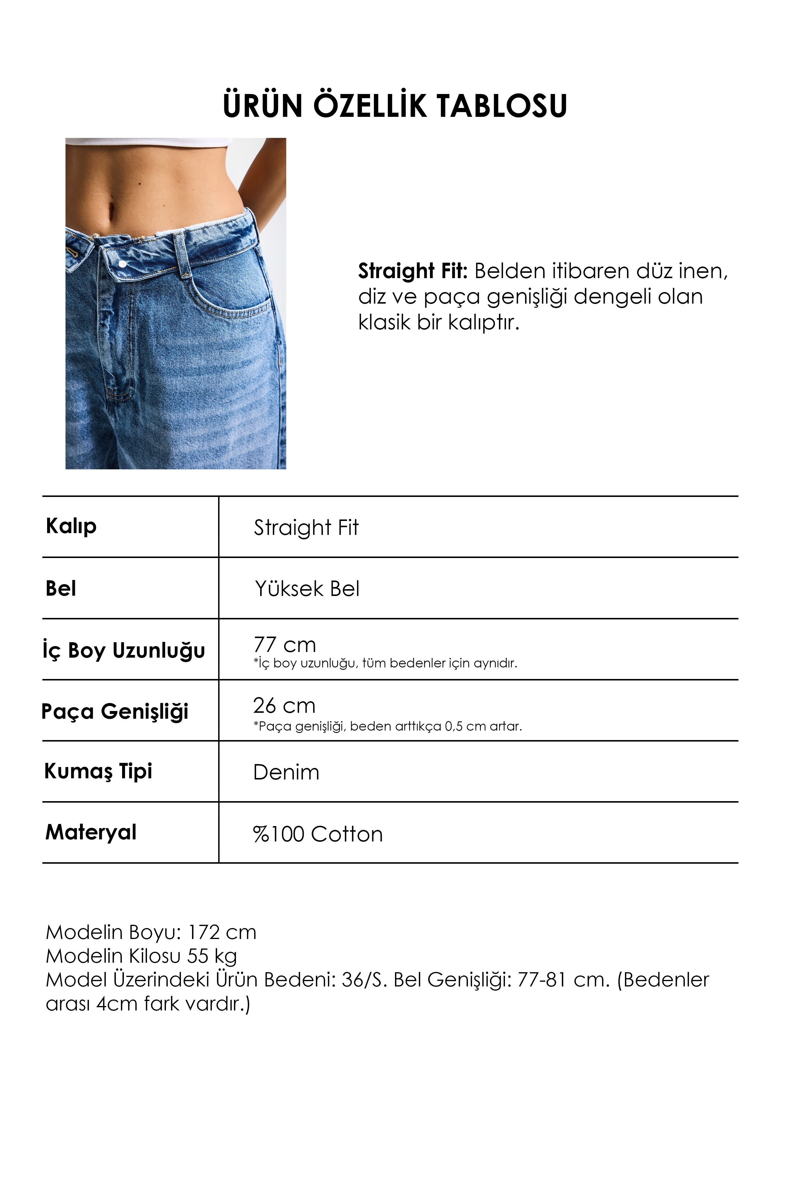 Kadın Mavi 4s6-4 Straight Fit Kemer Detaylı Özel Tasarım Denim Jean