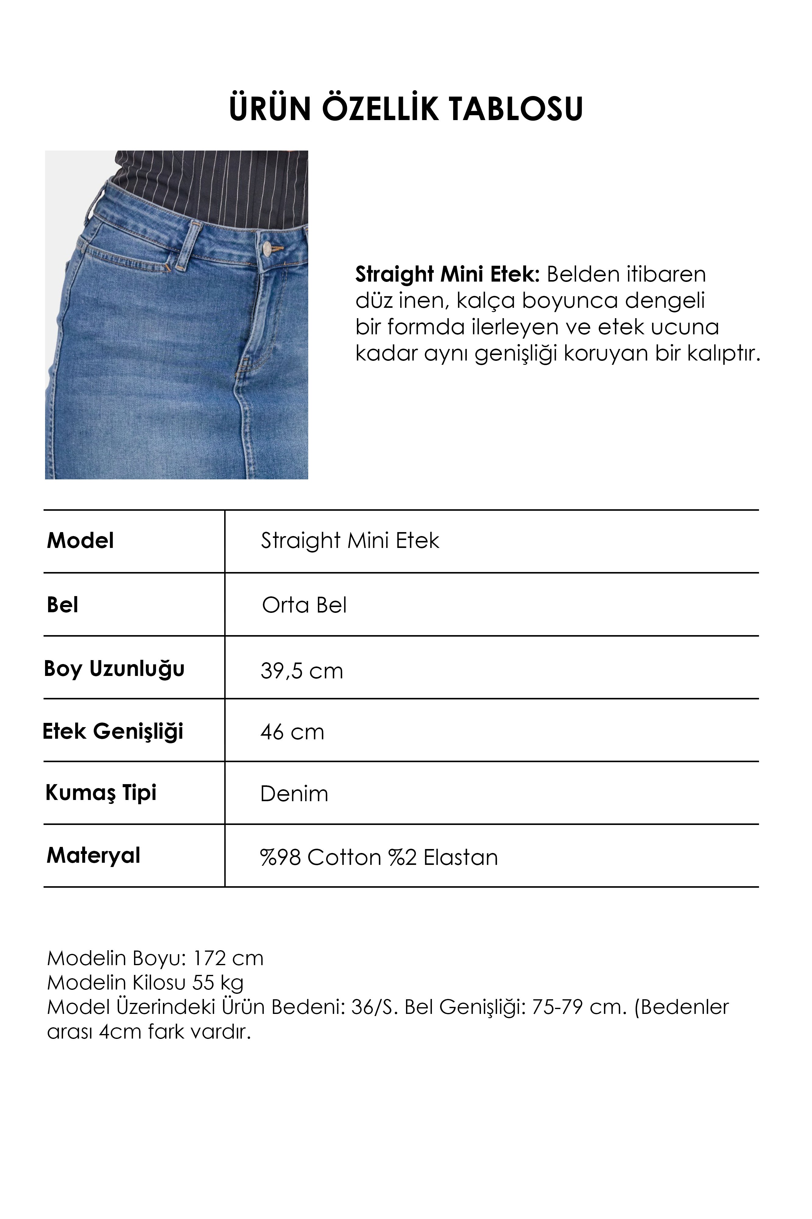 Kadın Mavi 2s6-4 Straight Mini Esnek Kumaş Denim Etek