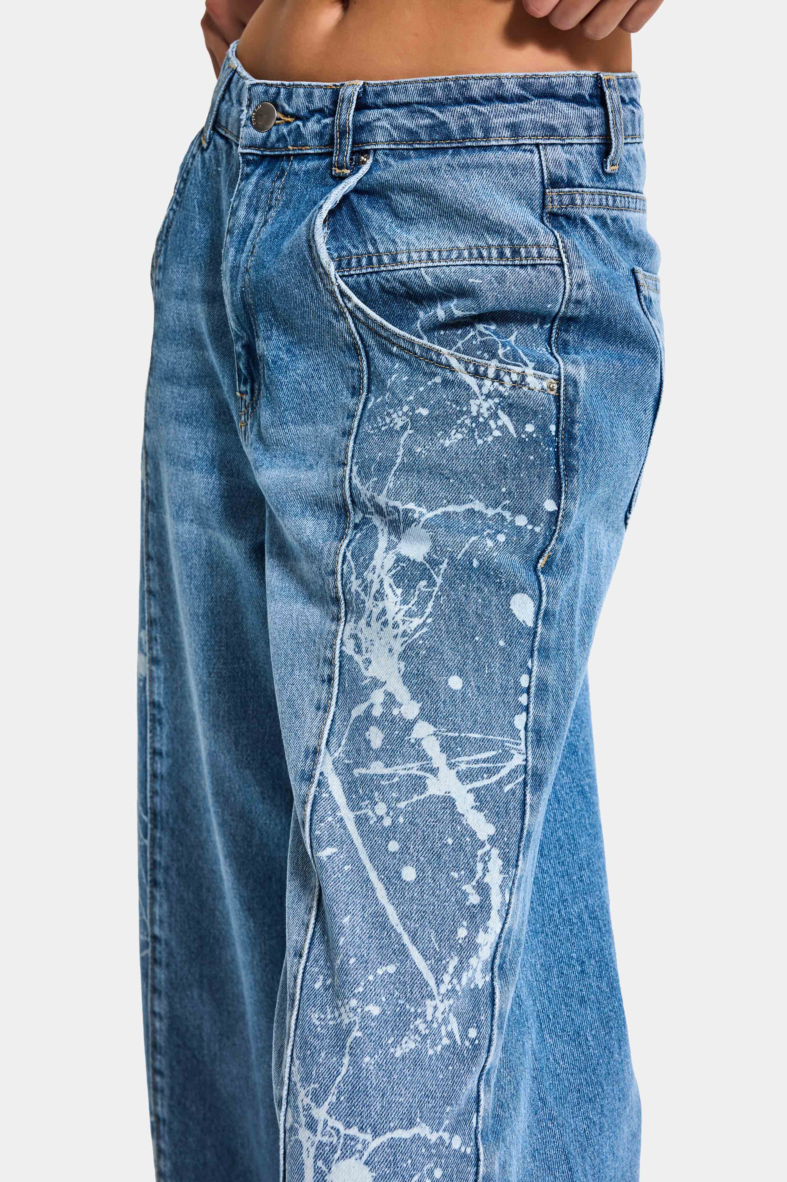 Kadın Mavi 2s6-24 Wide Leg Fit Bol Kesim %100 Koton Özel Tasarım Denim Jean