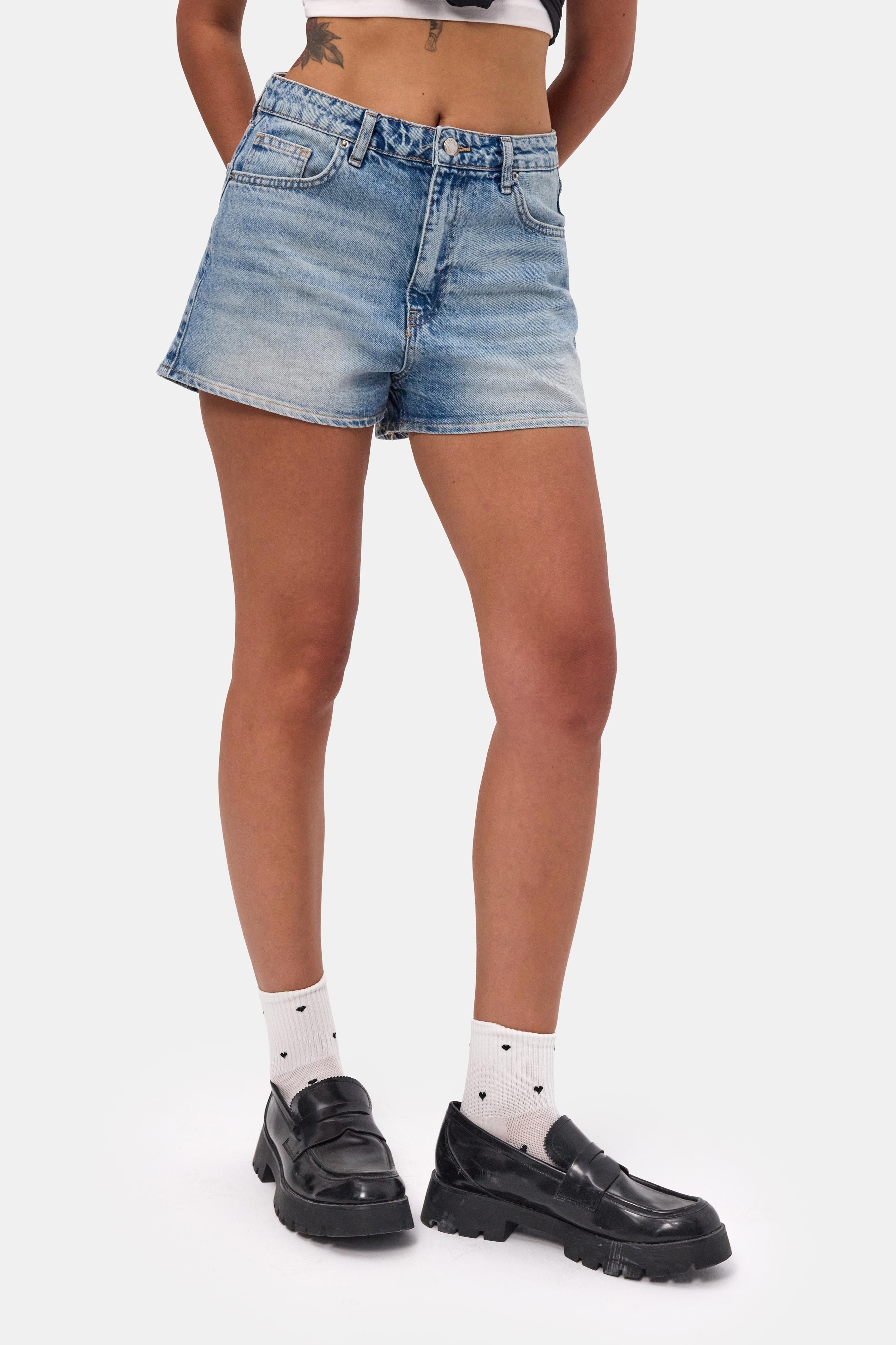 Kadın Mavi 4s6-32 Mom Mini Fit Denim Şort