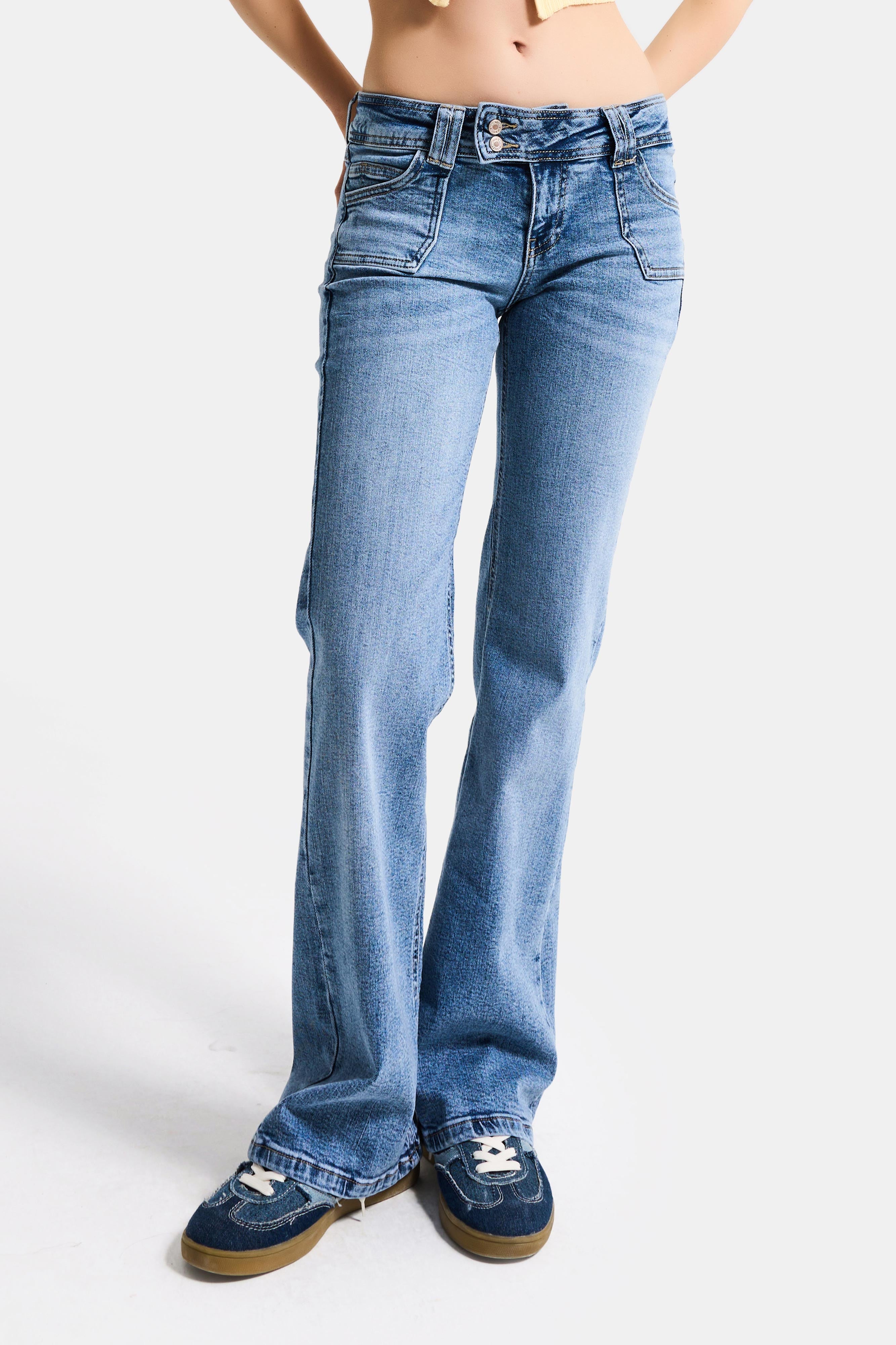 Kadın Mavi 4s6-4 Flare Fit Düşük Bel Esnek Kumaş Denim Jean