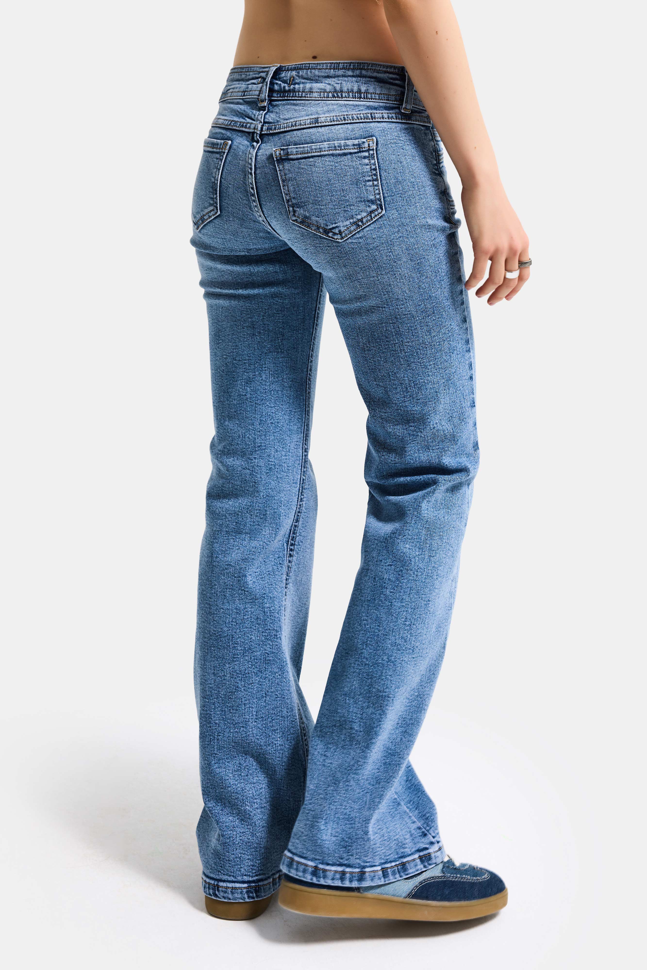 Kadın Mavi 4s6-4 Flare Fit Düşük Bel Esnek Kumaş Denim Jean