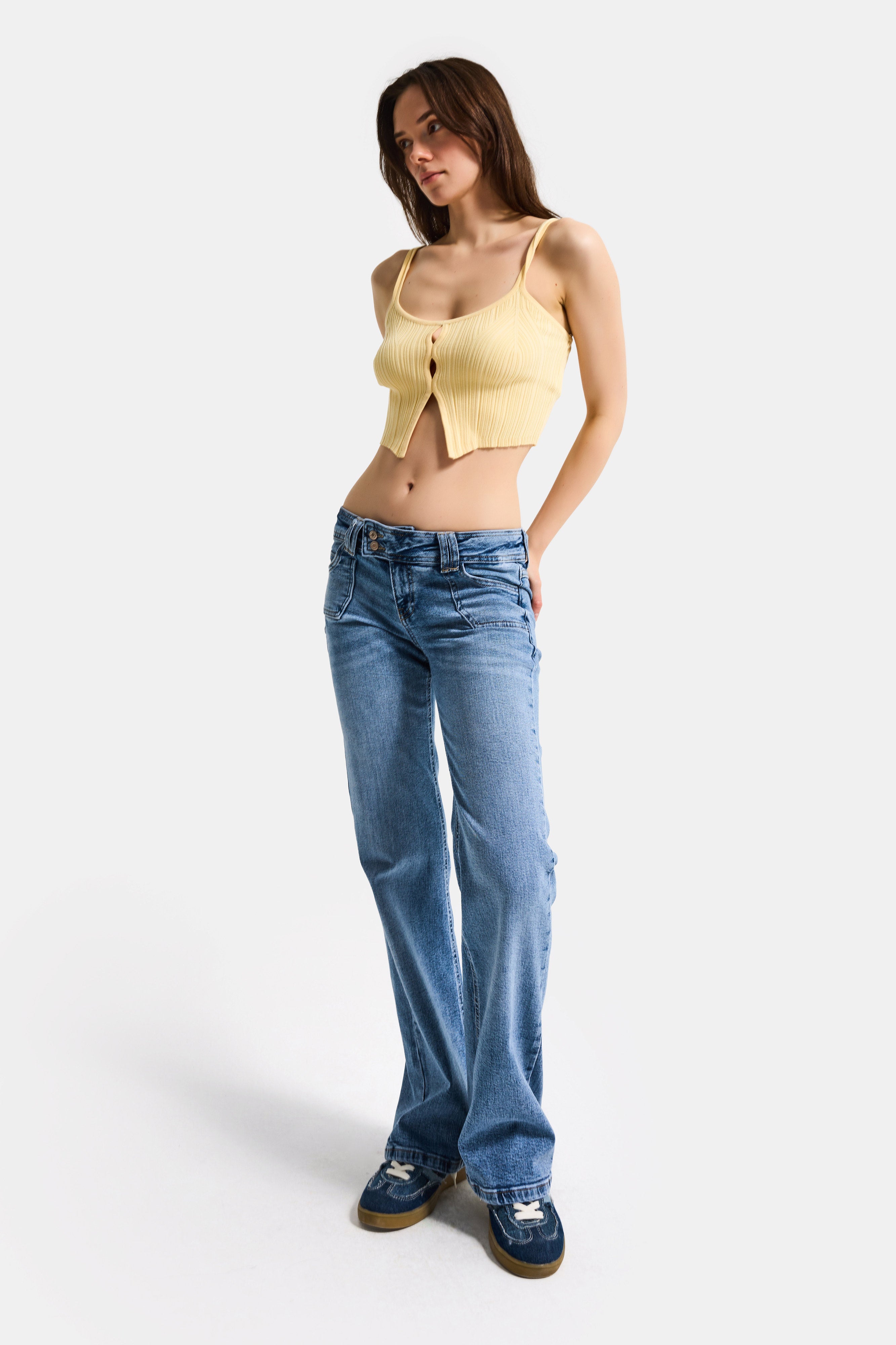 Kadın Mavi 4s6-4 Flare Fit Düşük Bel Esnek Kumaş Denim Jean