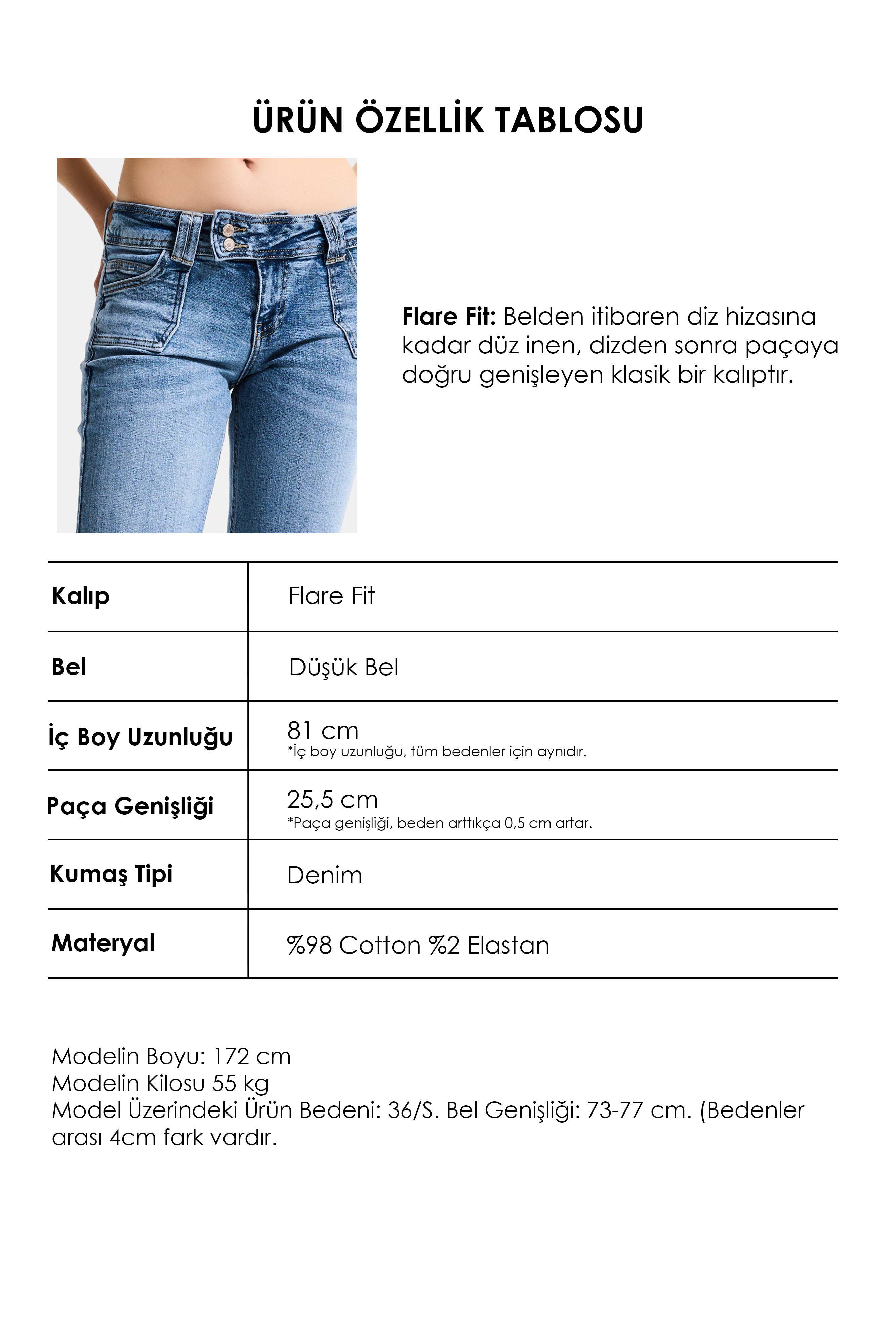Kadın Mavi 4s6-4 Flare Fit Düşük Bel Esnek Kumaş Denim Jean