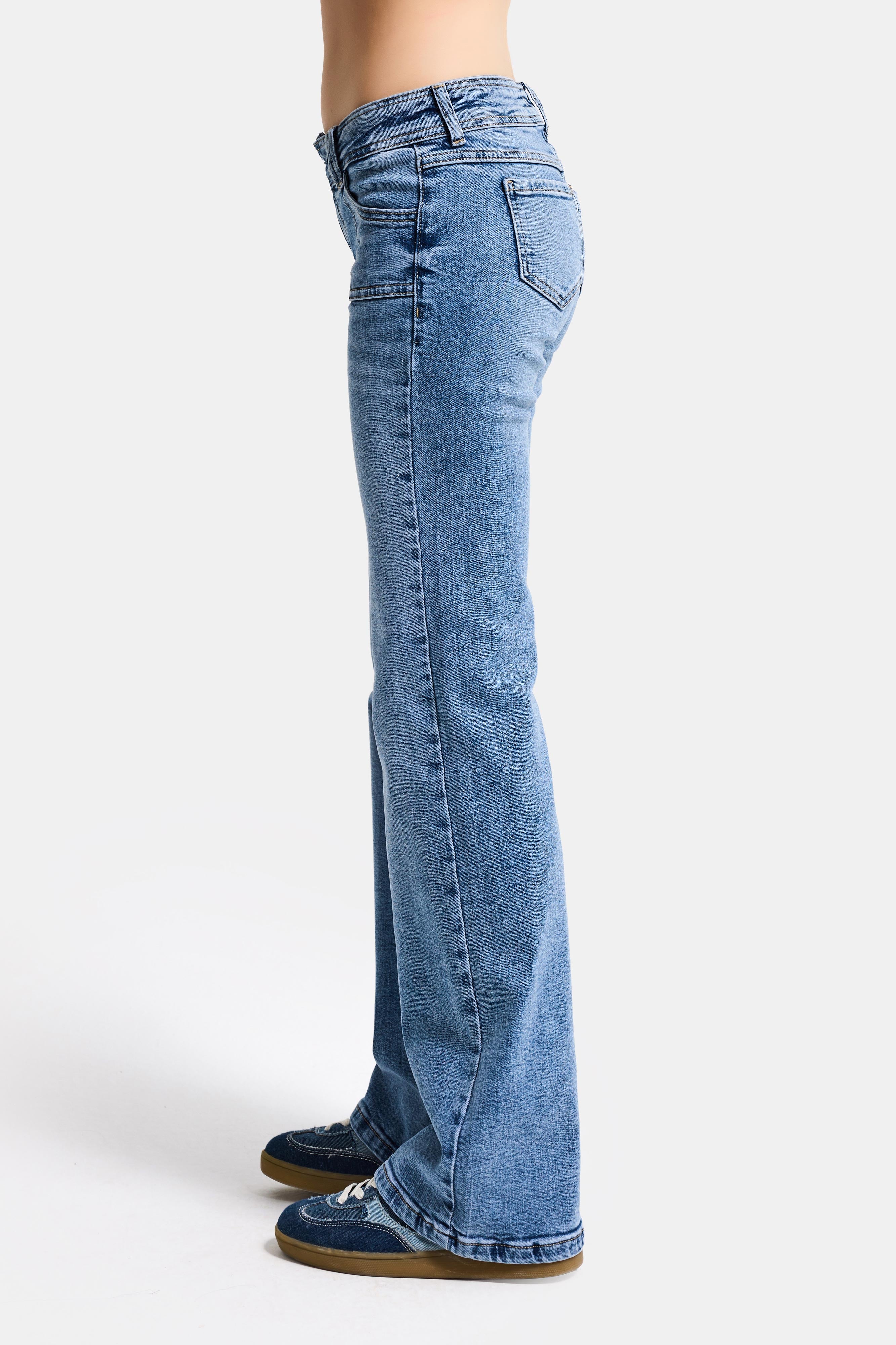 Kadın Mavi 4s6-4 Flare Fit Düşük Bel Esnek Kumaş Denim Jean