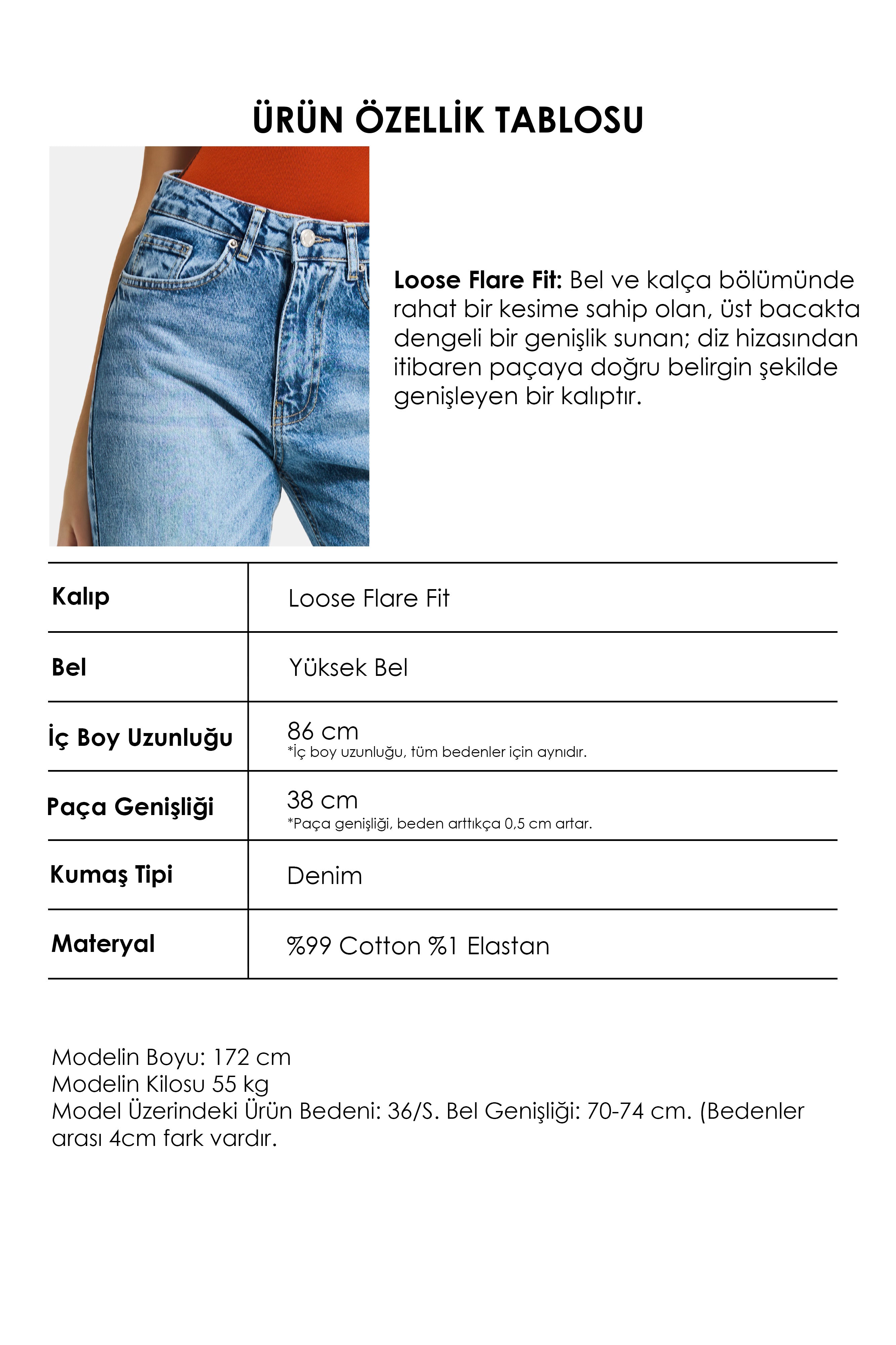 Kadın Mavi 4s6-4 Flare Fit Komfort Kumaş Denim Jean