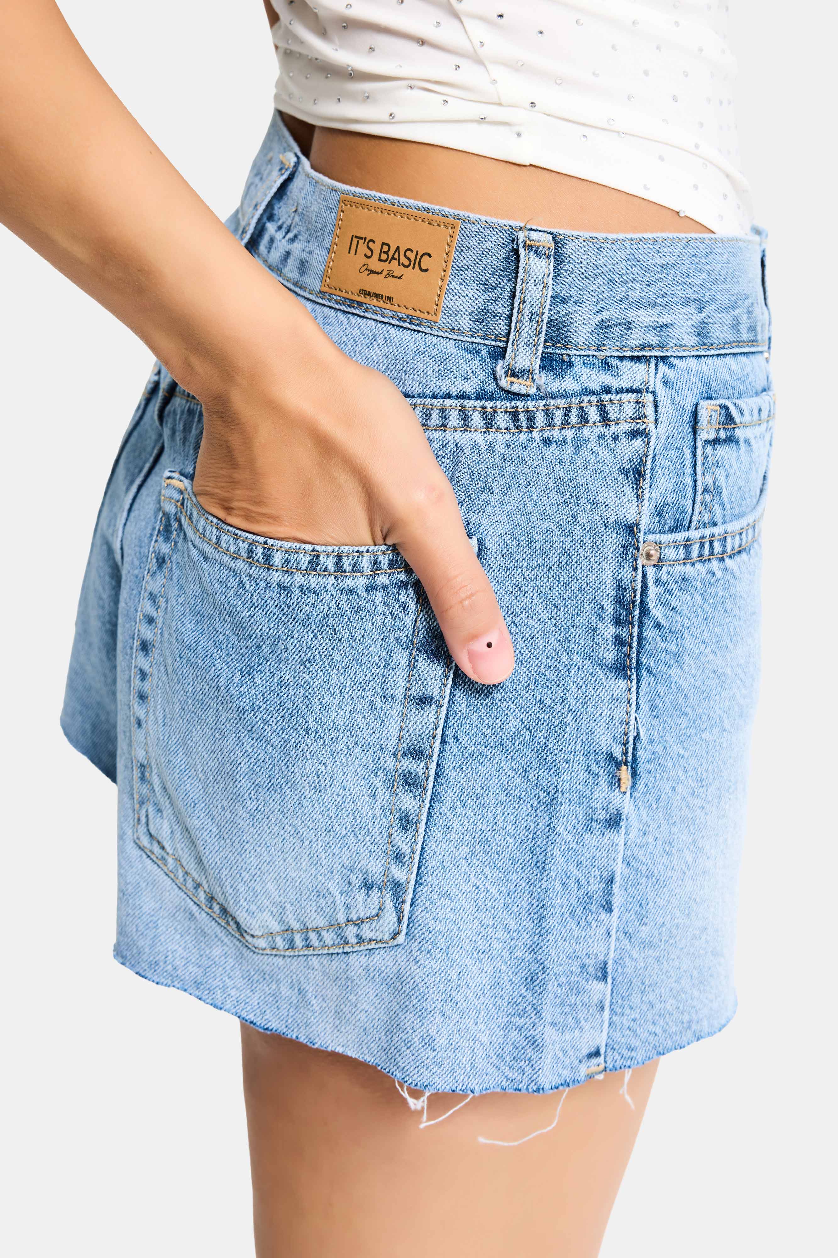 Kadın Mavi 4s6-4 Mini Mom %100 Koton Denim Şort