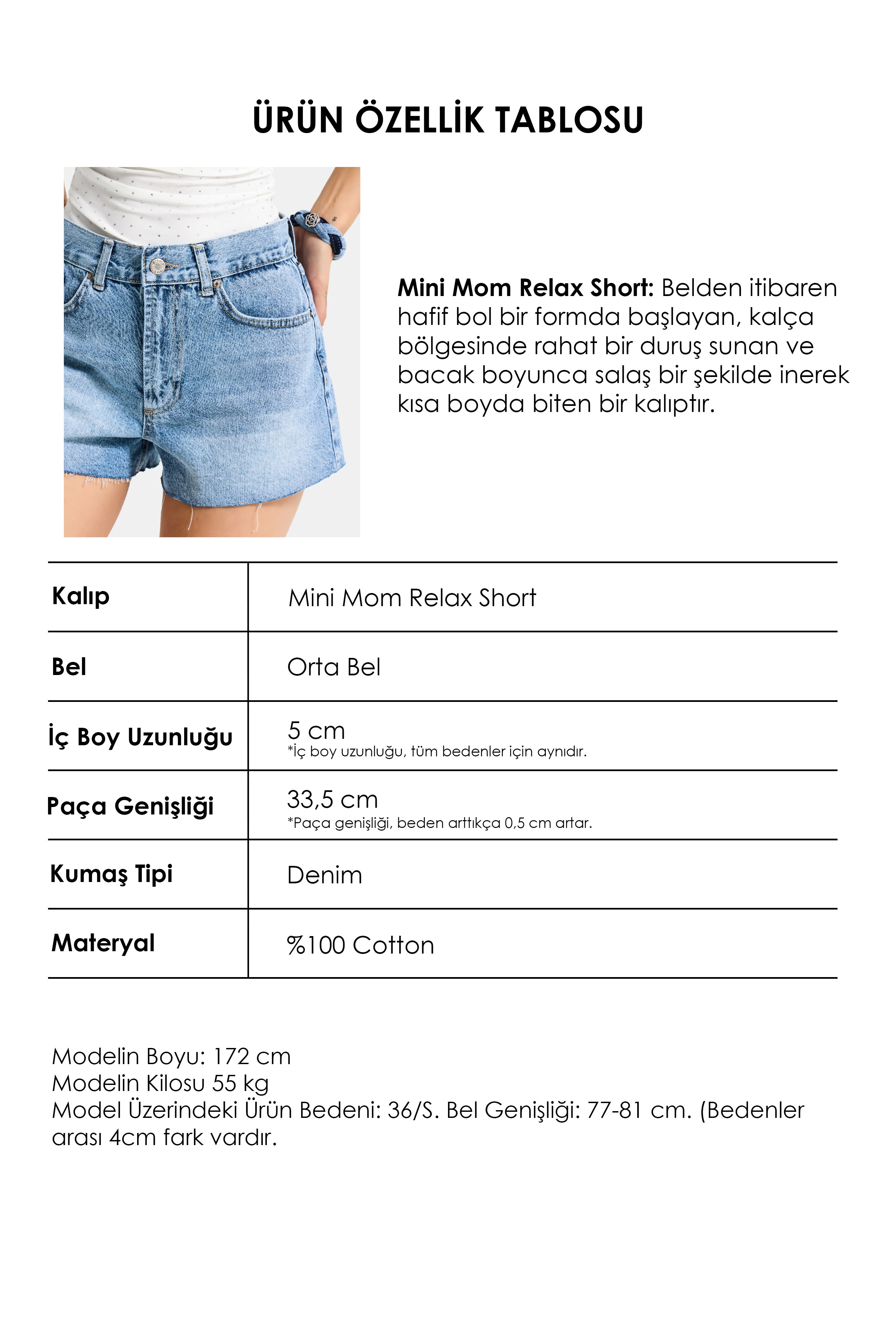 Kadın Mavi 4s6-4 Mini Mom %100 Koton Denim Şort