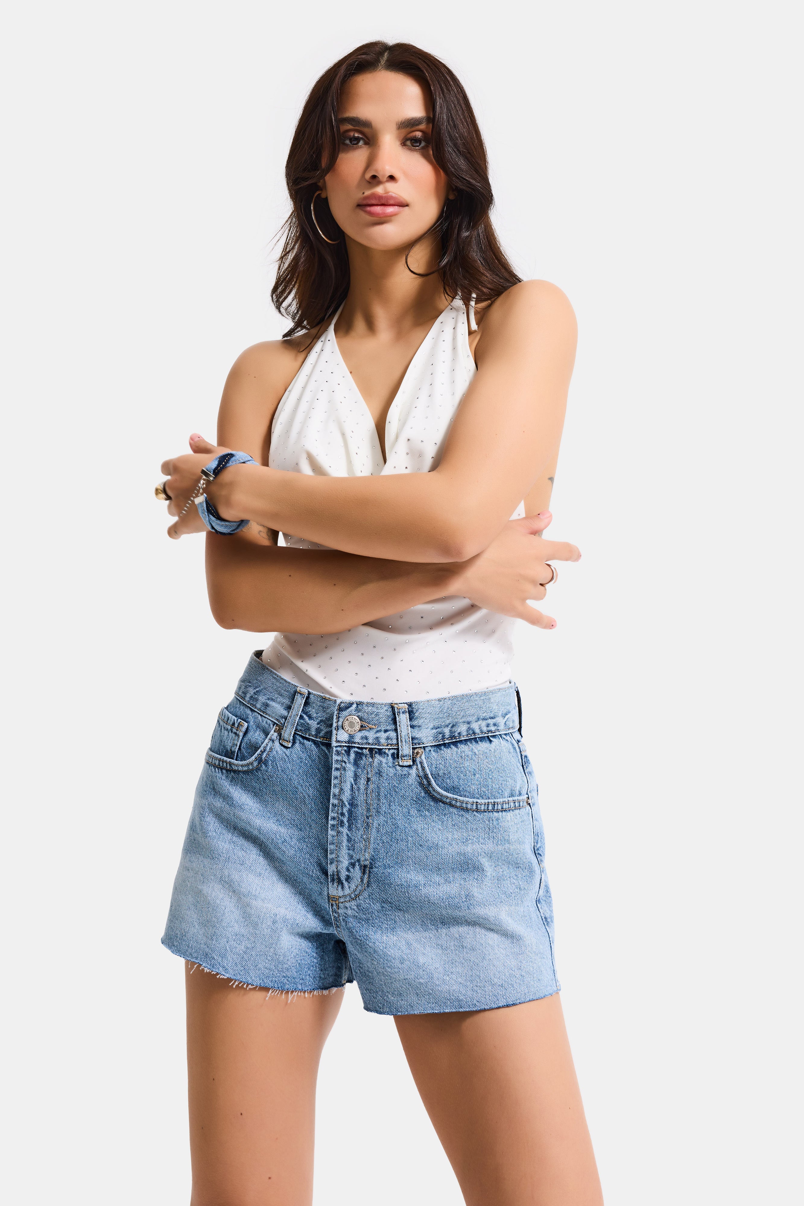 Kadın Mavi 4s6-4 Mini Mom %100 Koton Denim Şort