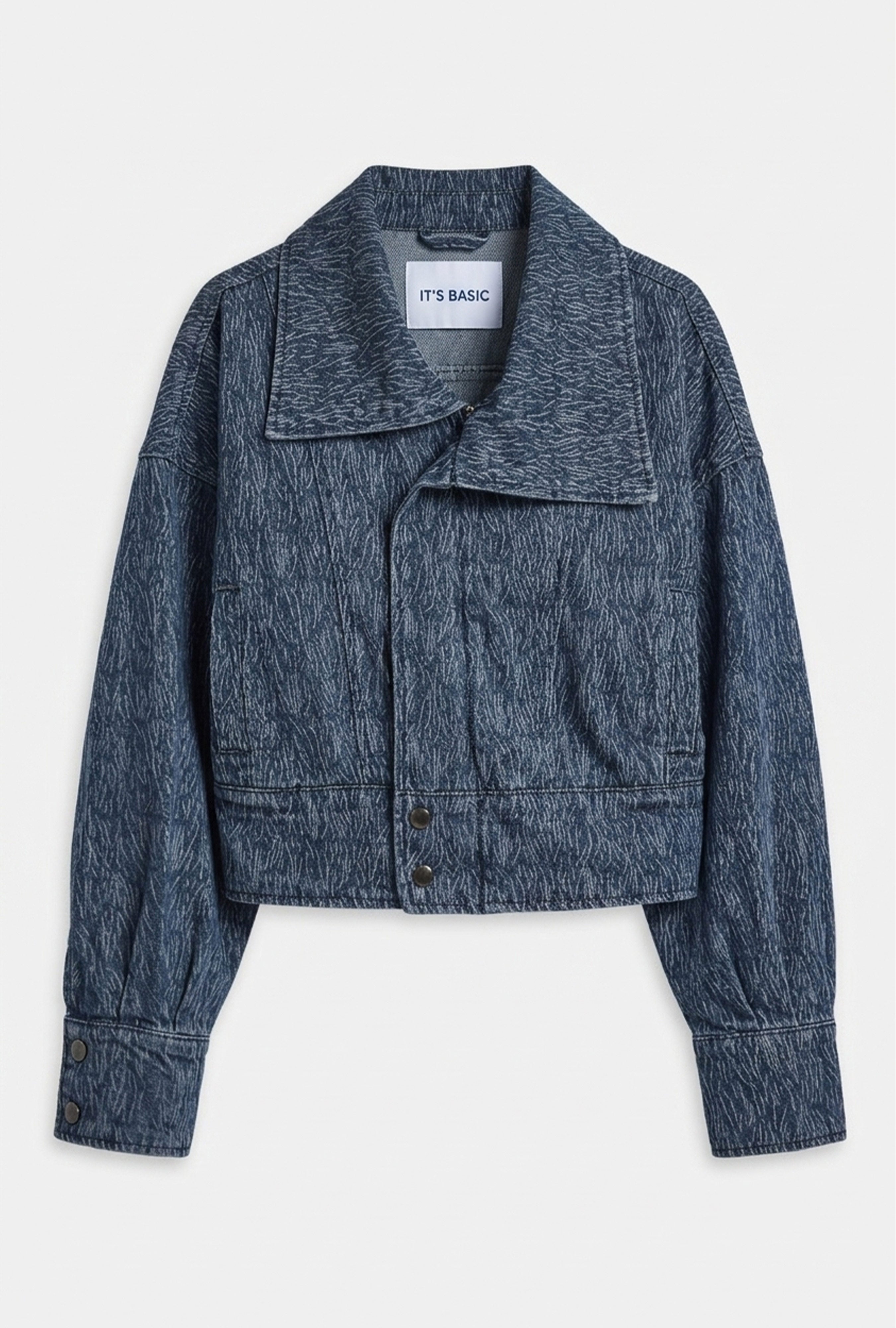 Kadın Mavi 9w6-197 Crop Kruvaze Özel Kumaş Tasarım Denim Ceket