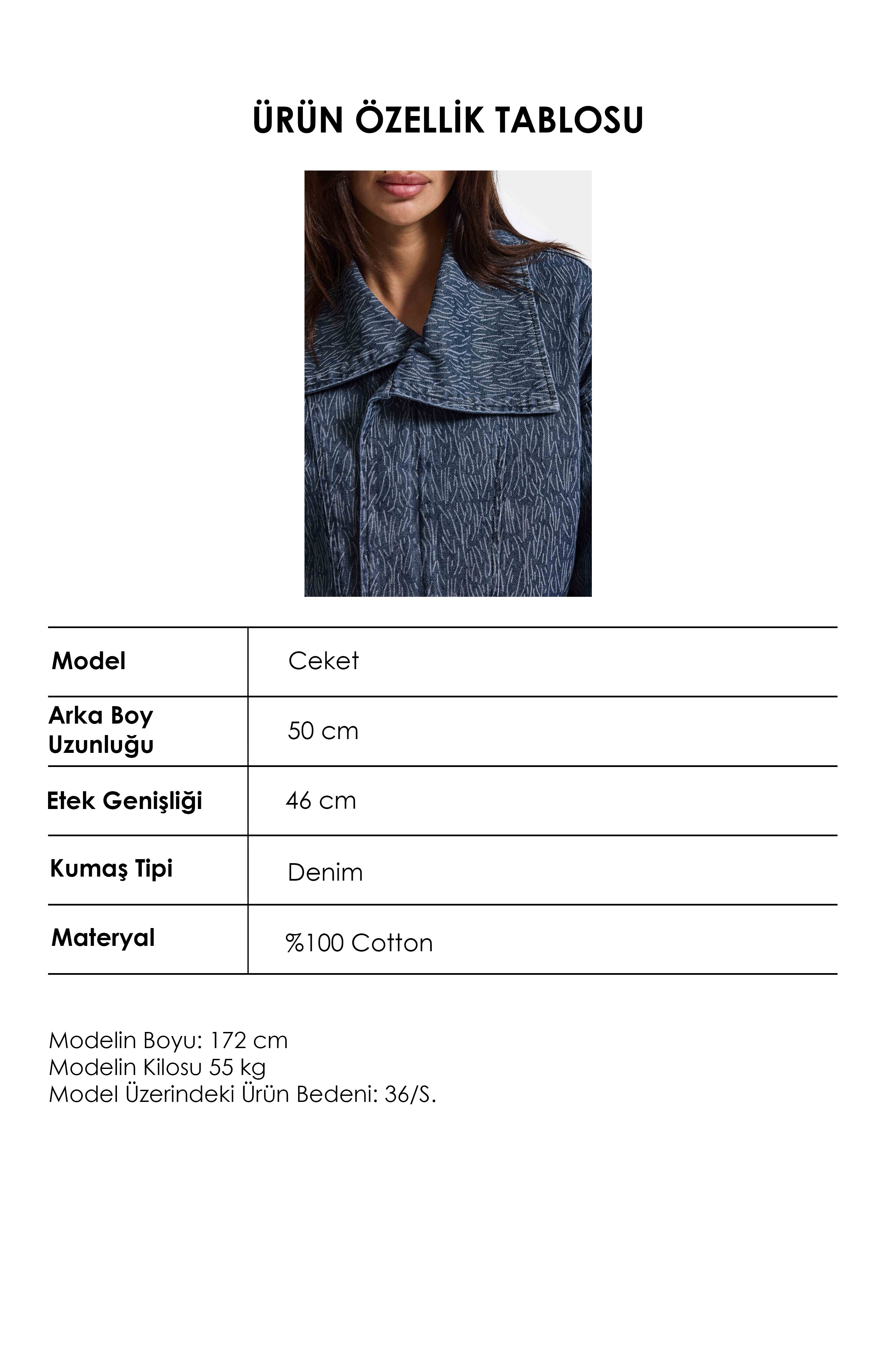 Kadın Mavi 9w6-197 Crop Kruvaze Özel Kumaş Tasarım Denim Ceket