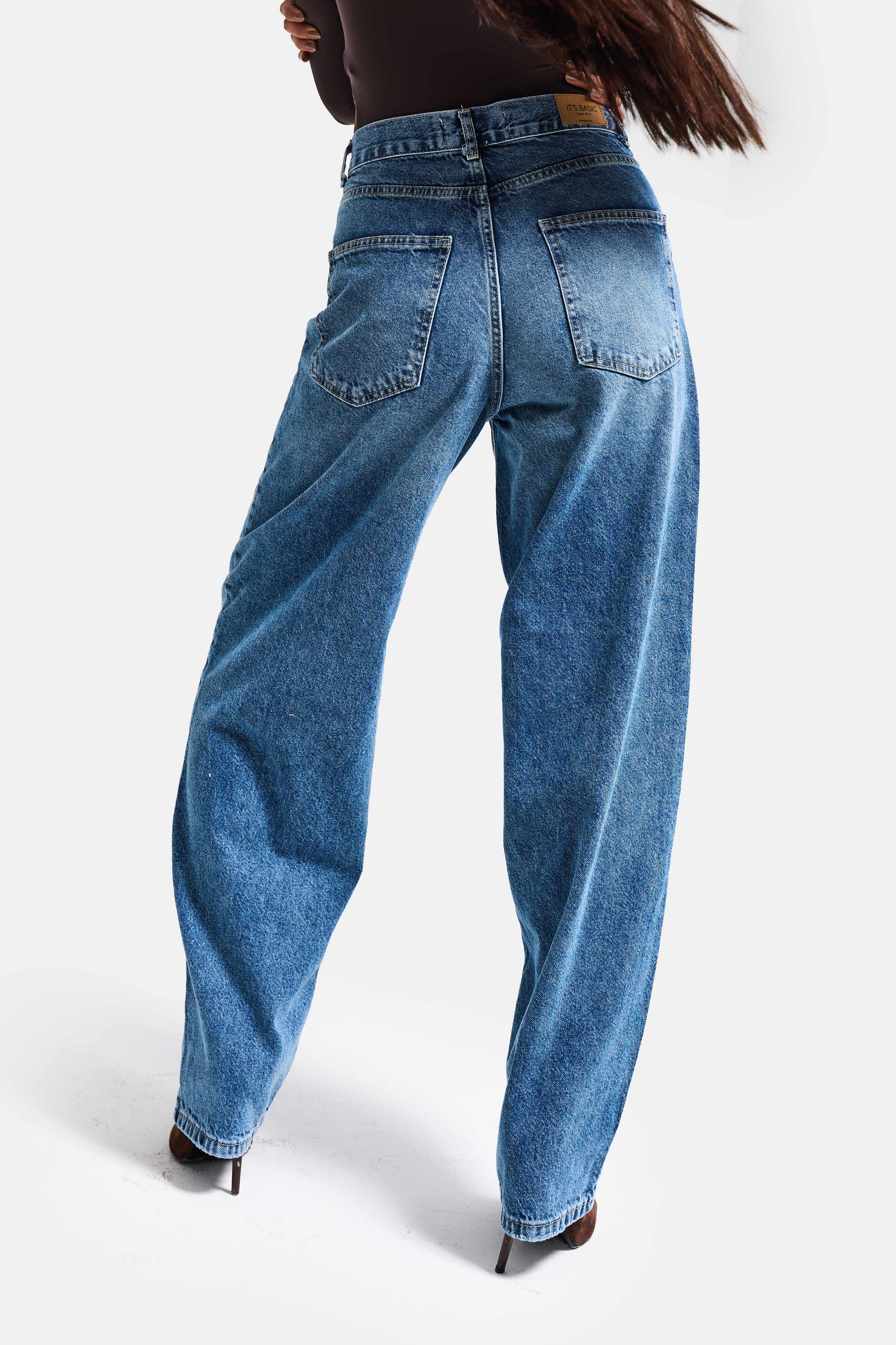 Kadın Mavi Cindy 4s6-4 Skater Fit Bol Kesim %100 Koton Denim Jean