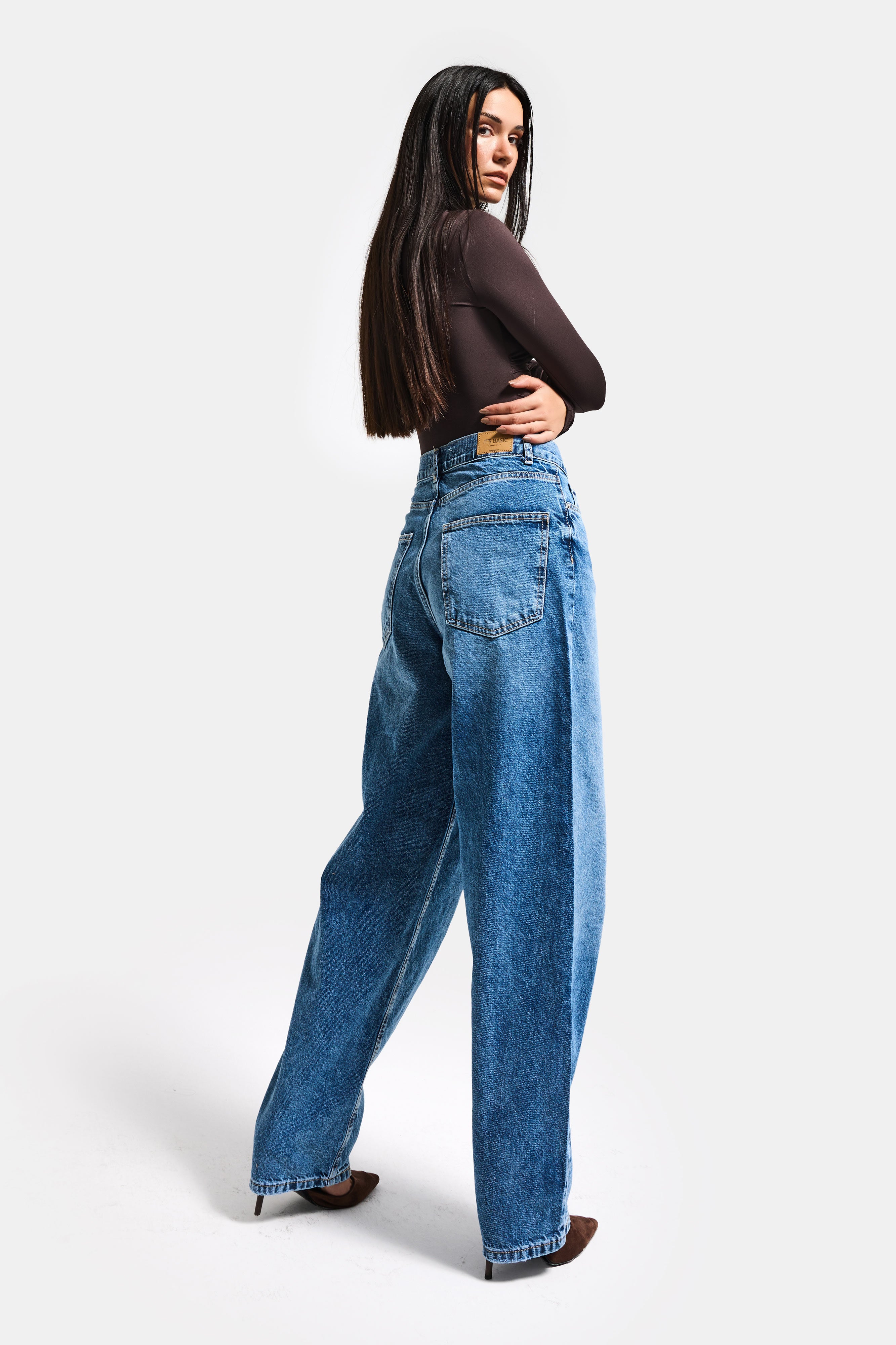 Kadın Mavi Cindy 4s6-4 Skater Fit Bol Kesim %100 Koton Denim Jean